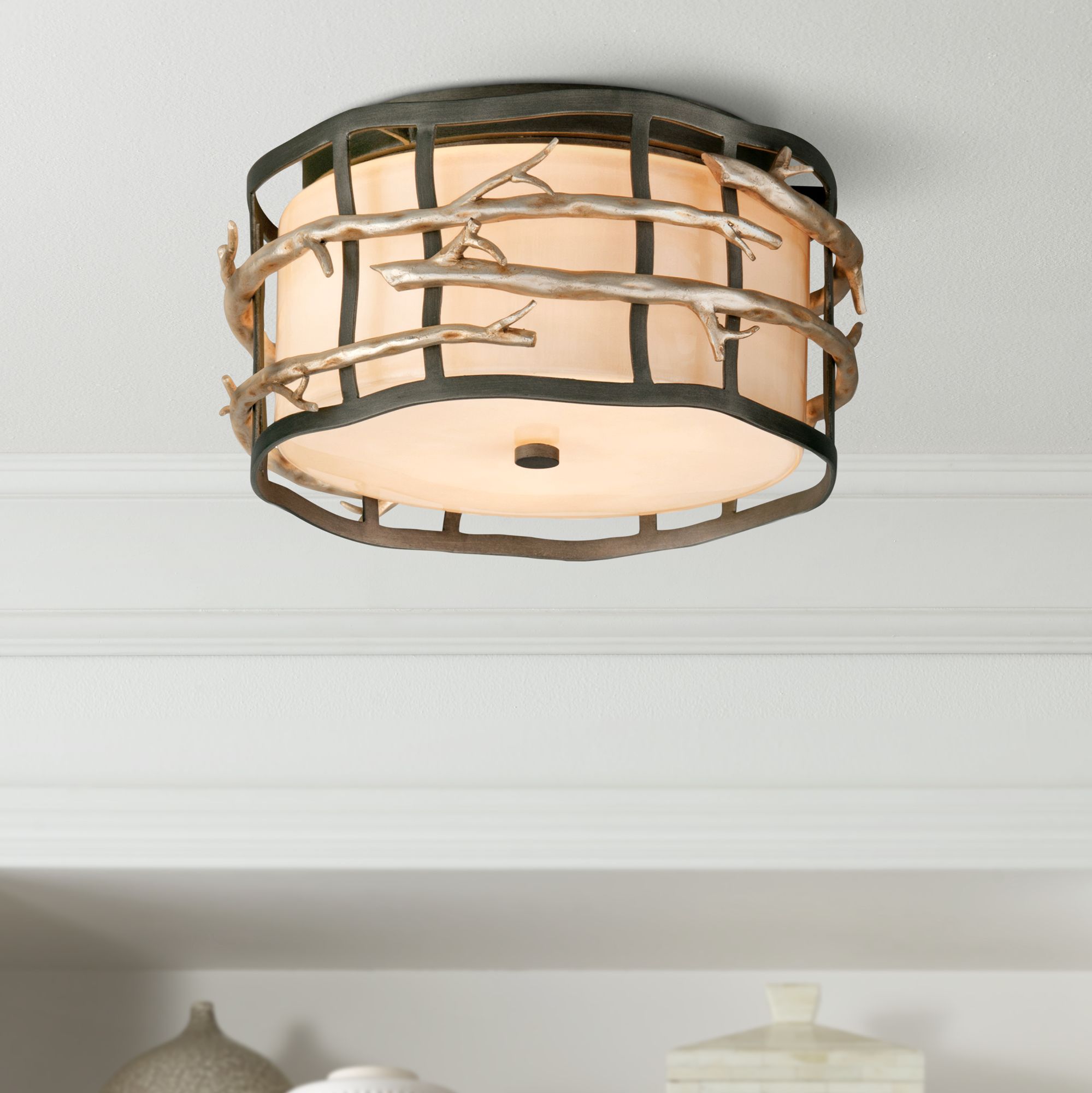 Adirondack 13" Wide Rustic Silver Leaf Ceiling Light W4493 Lamps Plus