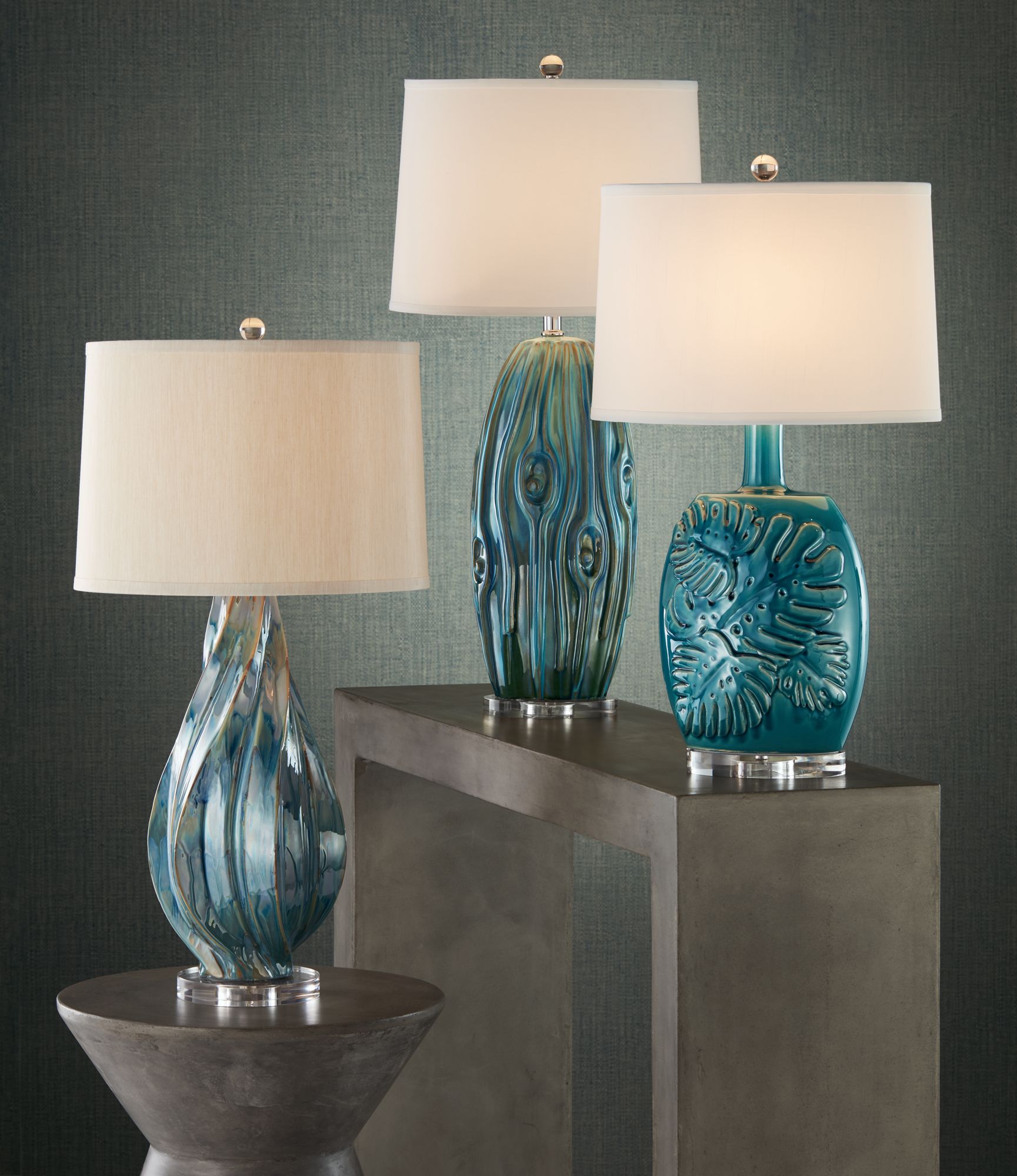 Teresa Teal Drip Modern Ceramic Table Lamp 1F455 Lamps Plus