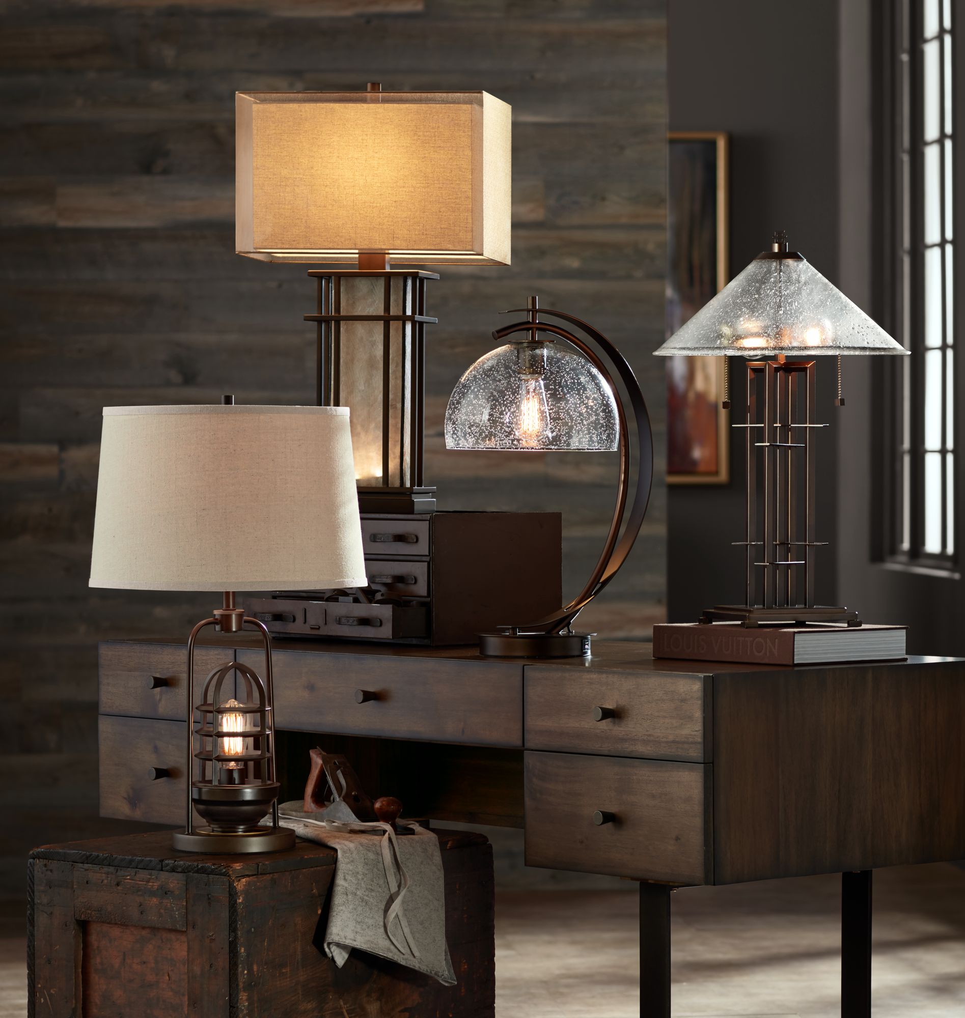 Calvin Glass Dome LED Table Lamp with USB Port 32W47 Lamps Plus