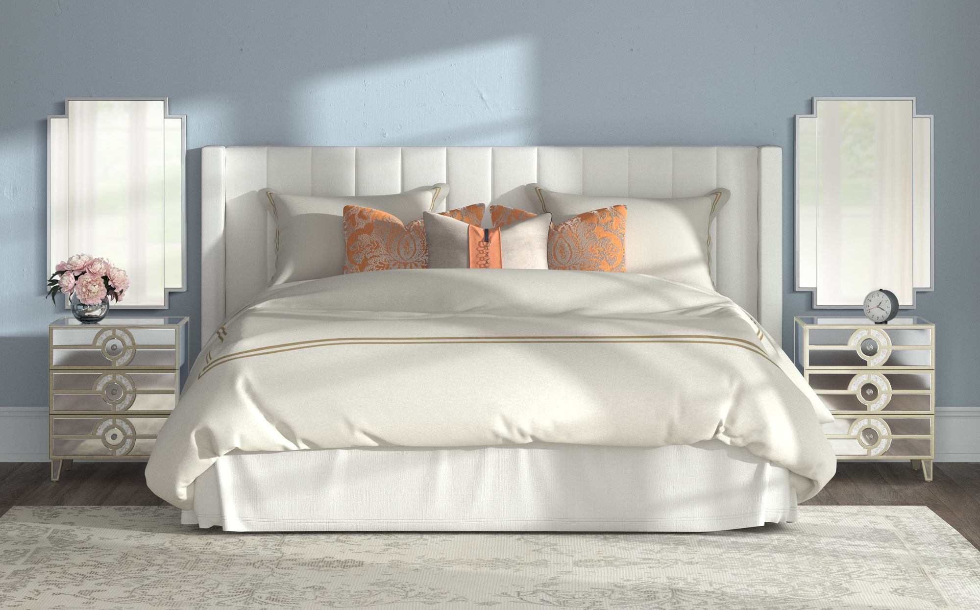 Trent Channel Tufted White Fabric King Hanging Headboard 121M0