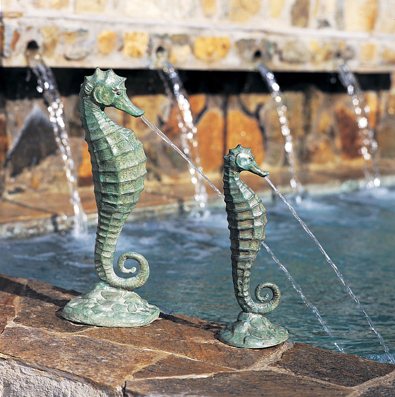 Seahorse 19" High Verdigris Bronze Spitter Pond Fountain 40118