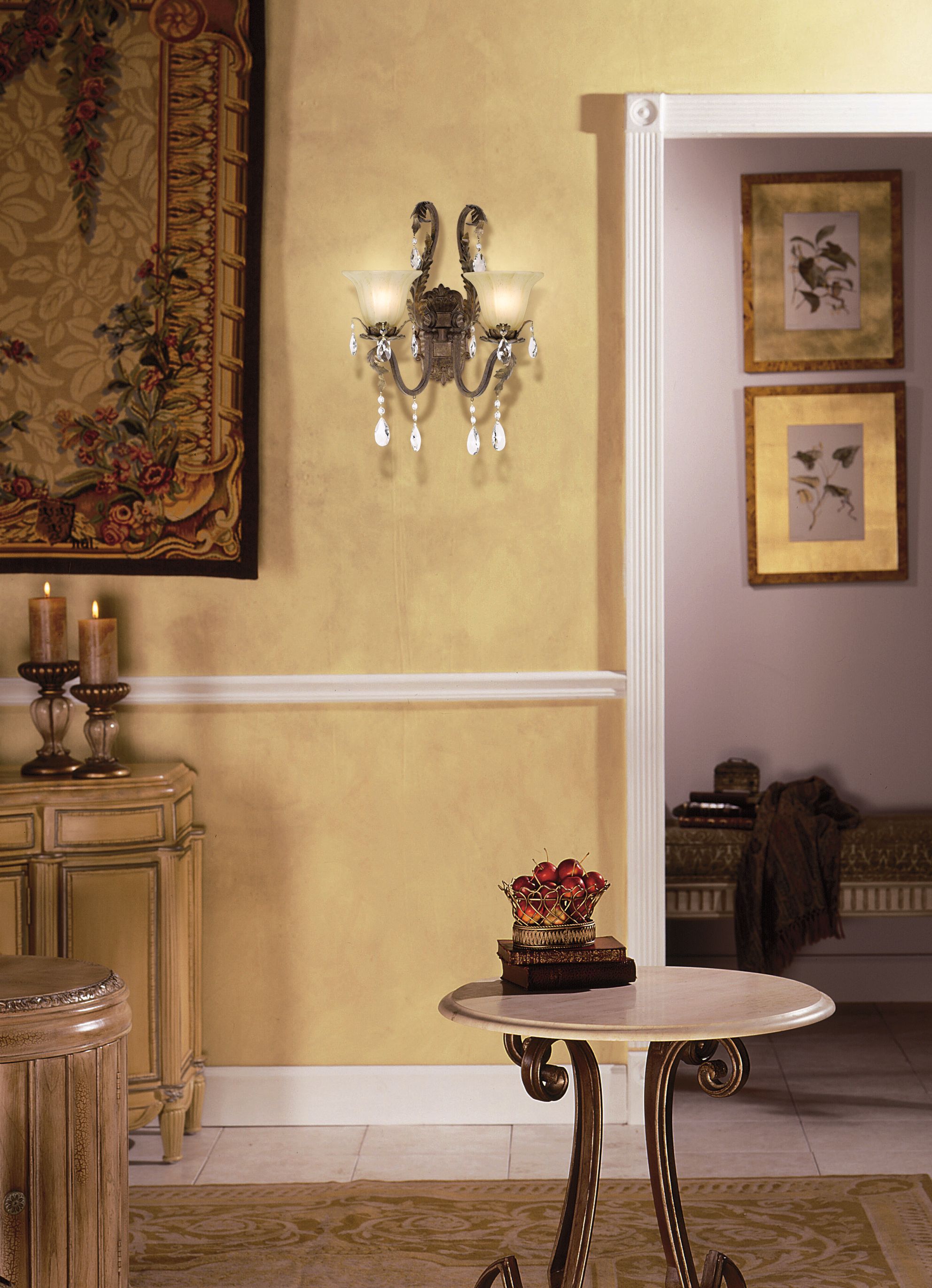 Iron Leaf 15 1/2" Wide Bronze and Crystal Wall Sconce 50921 Lamps Plus