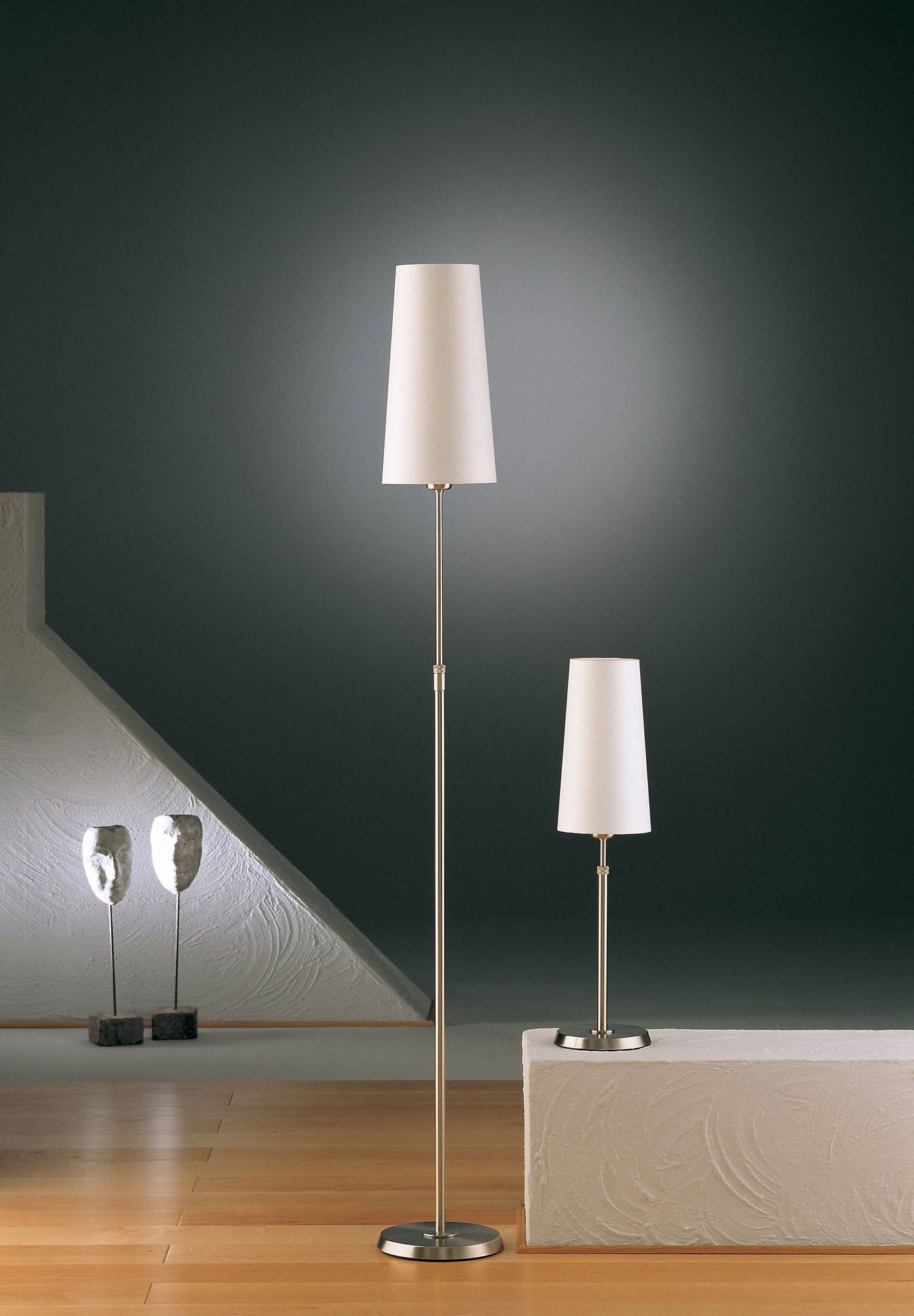 Holtkoetter Satin Nickel Narrow White Shade Floor Lamp 92299 Lamps