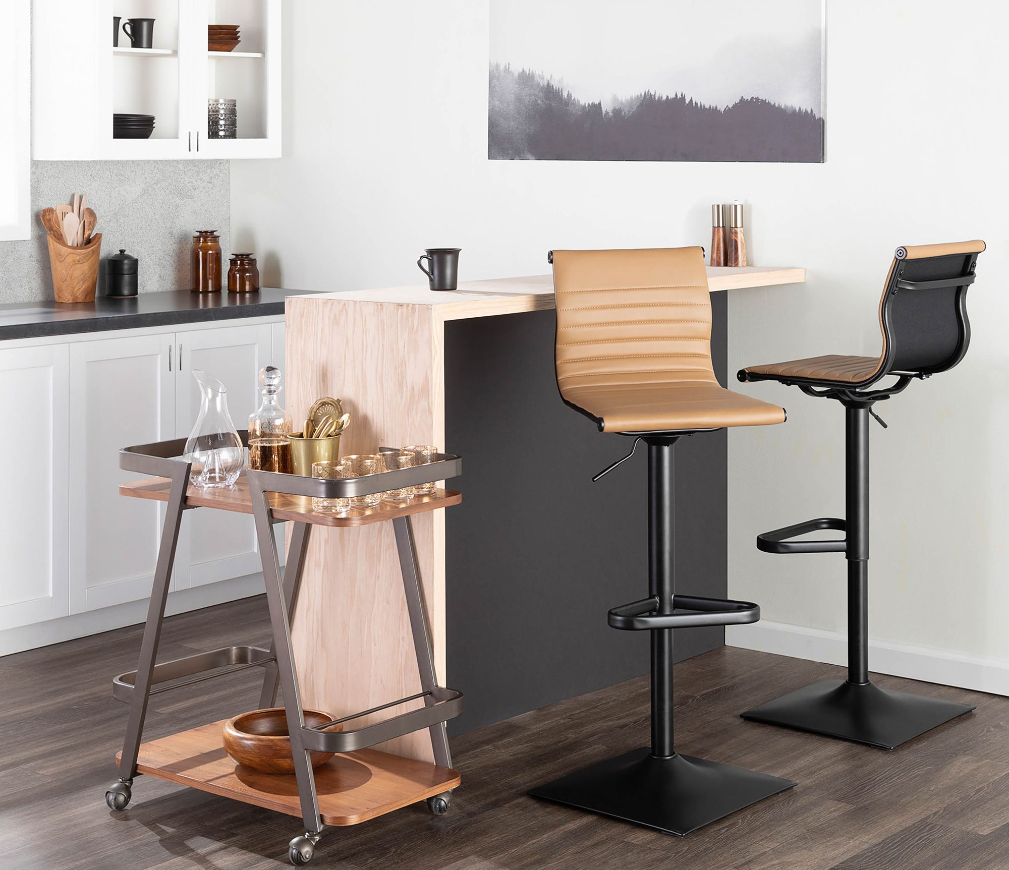 Masters Camel Faux Leather Adjustable Swivel Bar Stool 94T83 Lamps