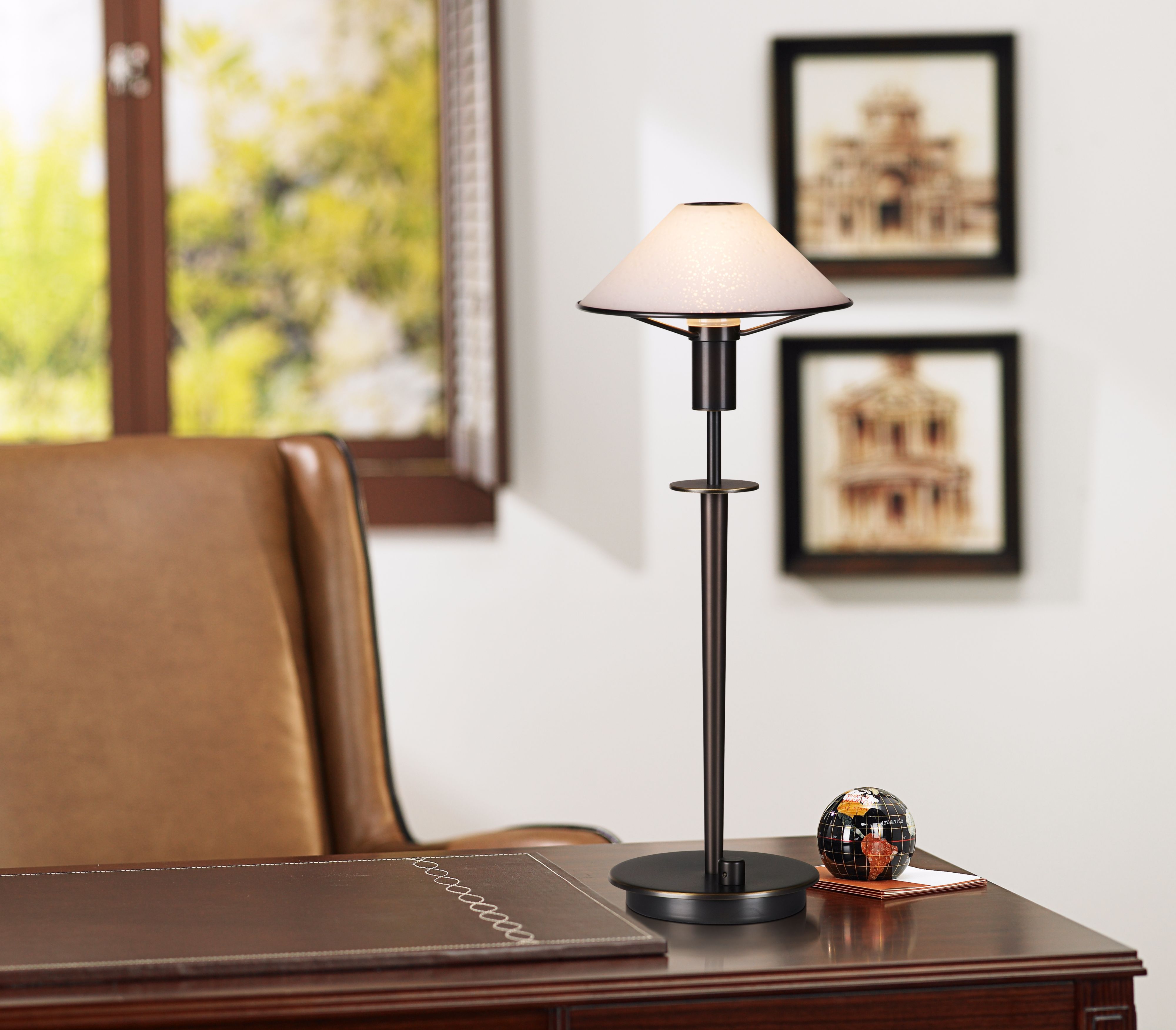 Holtkoetter White Glass Shade Olde Bronze Halogen Desk Lamp 15778