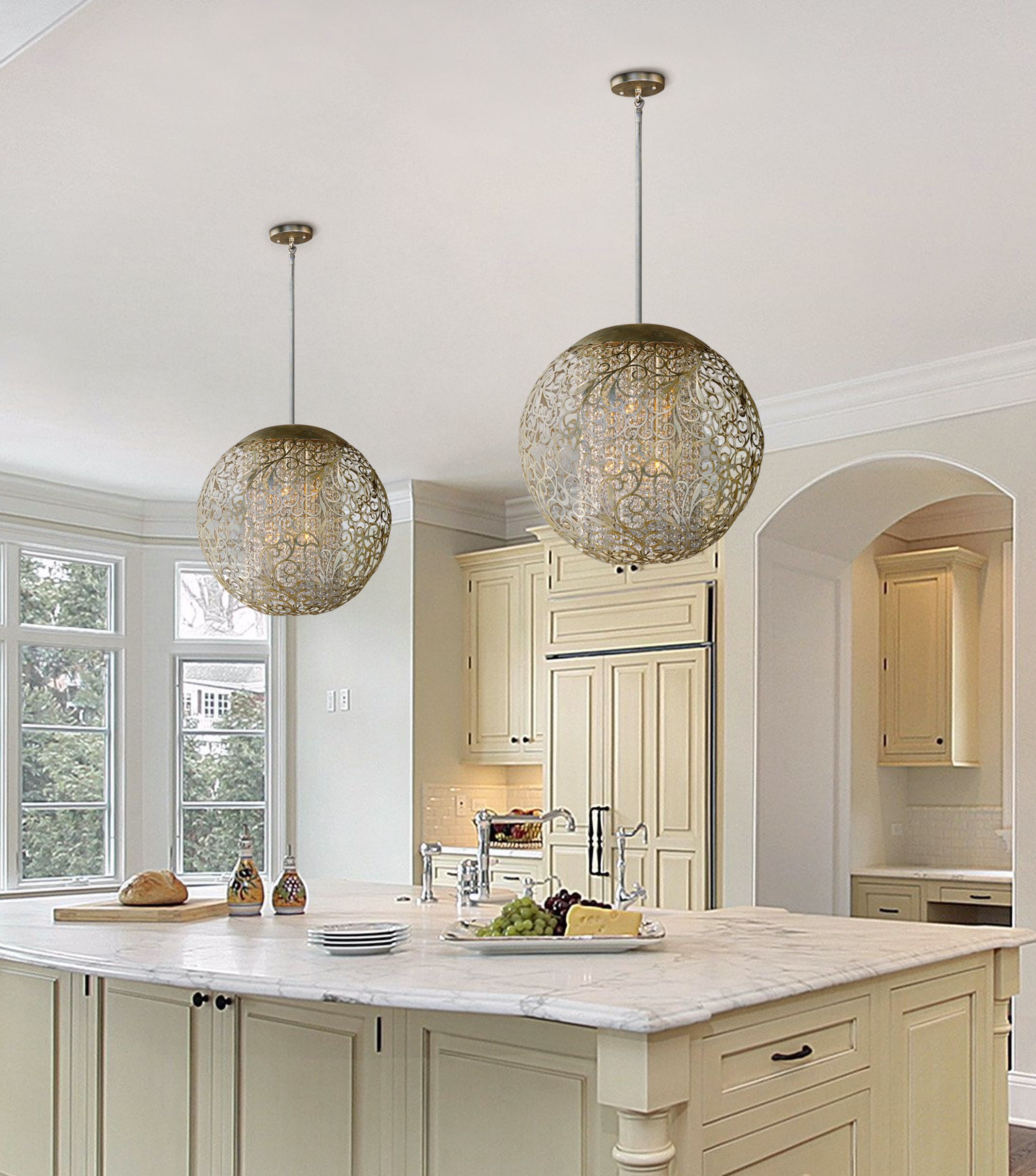 Maxim Arabesque 23" Wide Round Golden Silver Pendant Light V3357