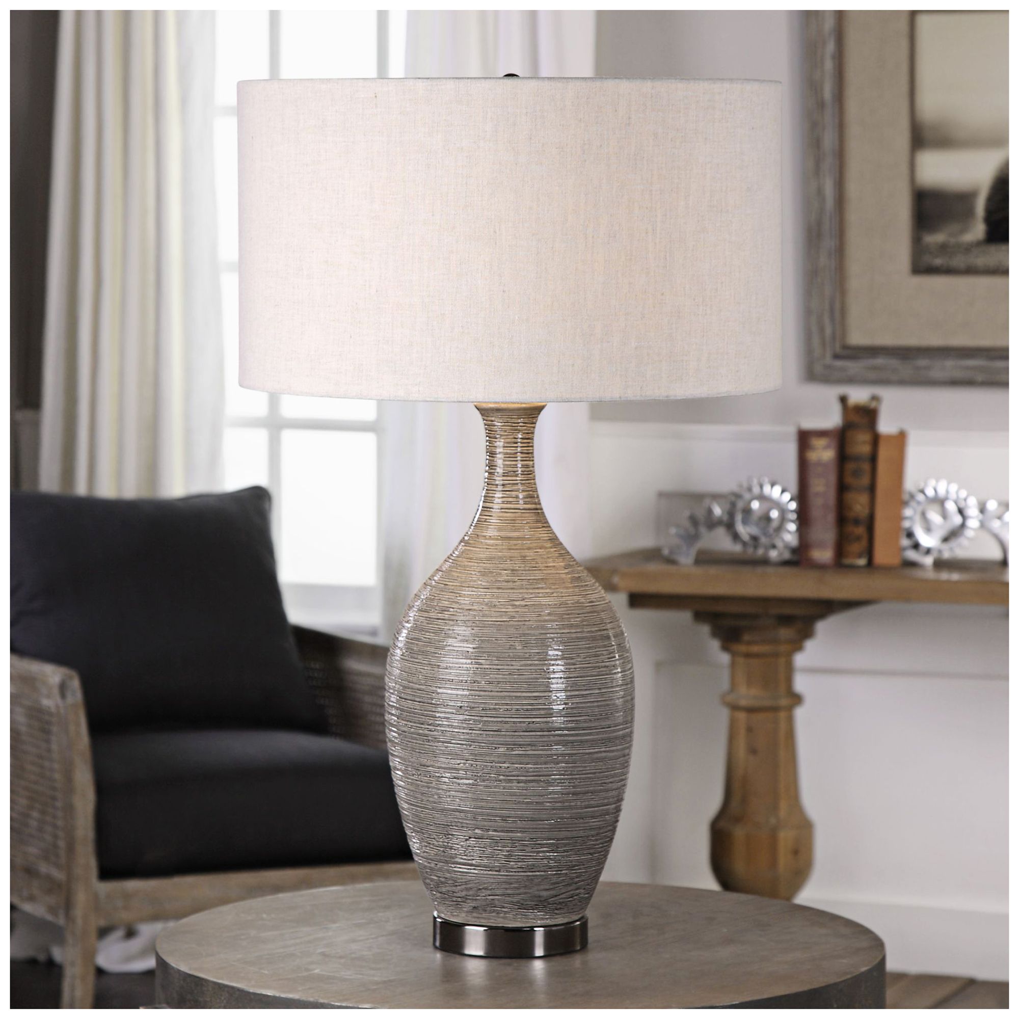 Uttermost Dinah Mushroom Gray Textured Ceramic Table Lamp 13X75