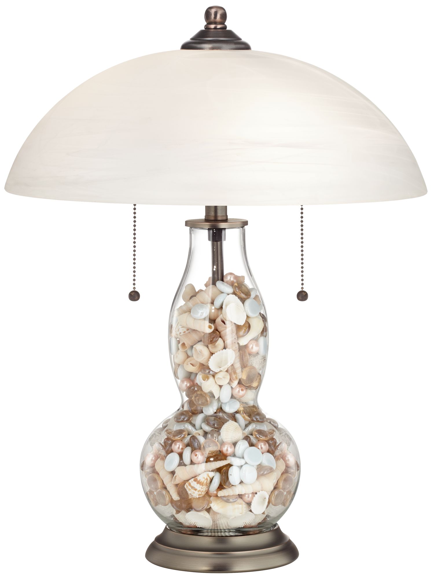 Clear Glass Fillable Gourd Table Lamp with Alabaster Shade 17H24