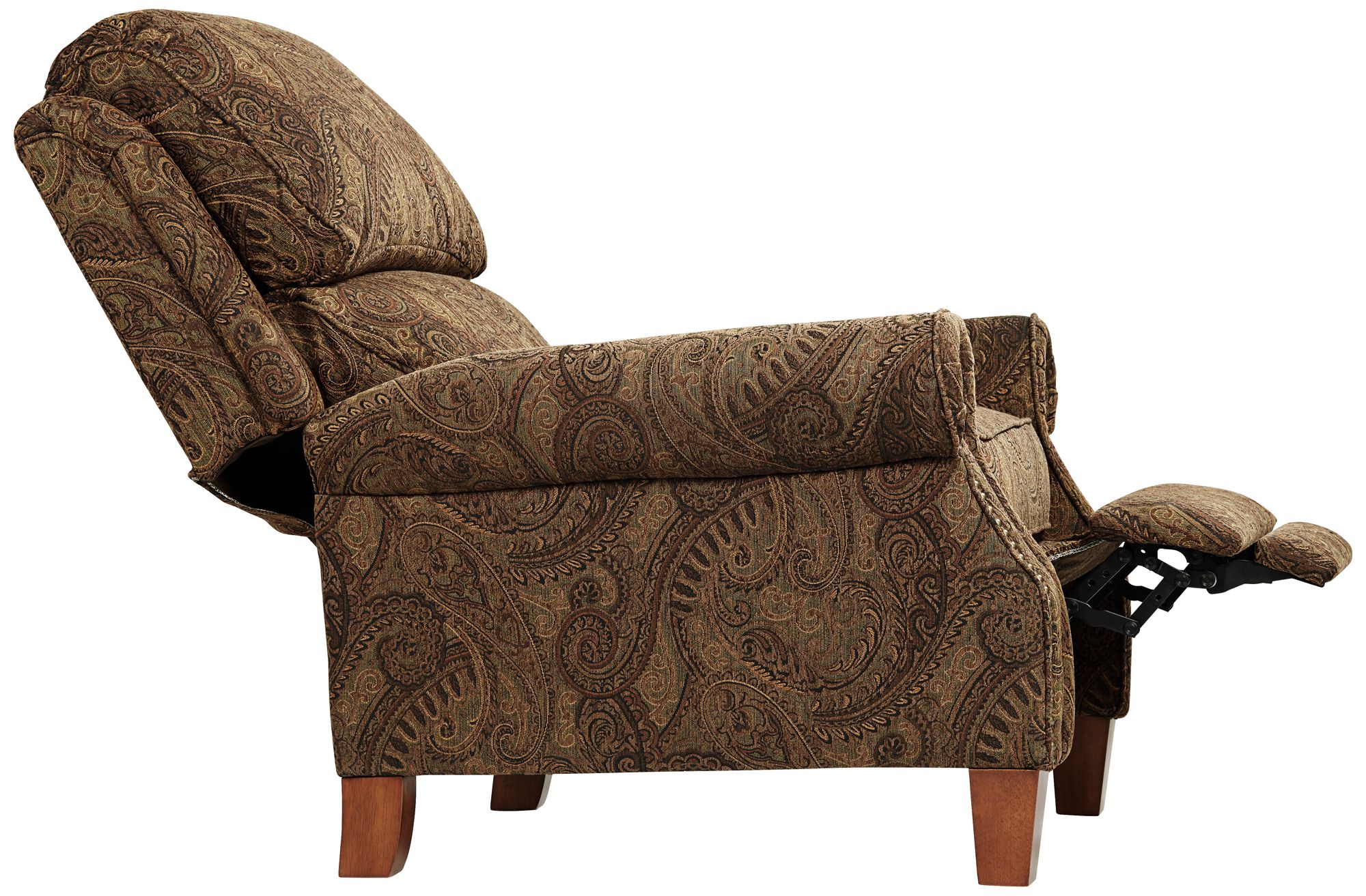 Beaumont Warm Brown Paisley PushThru Arm 3Way Recliner 1G803