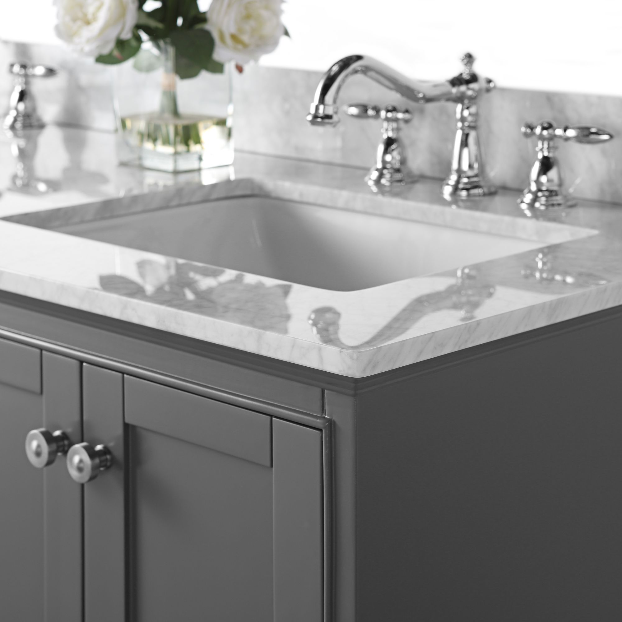 Audrey Sapphire Gray 60" White Marble Double Sink Vanity 1M892