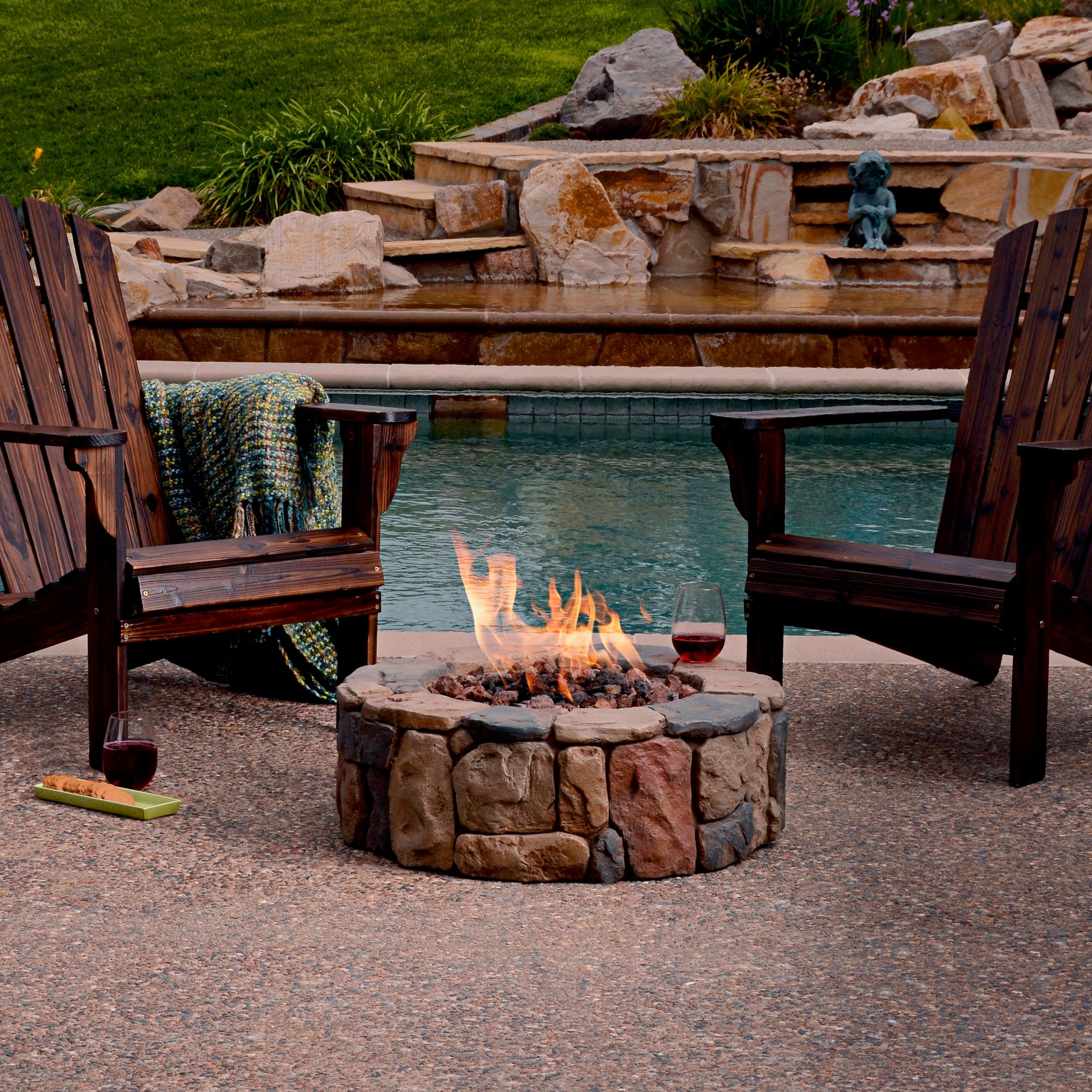 Madera 36" Wide Rustic Stone Propane Gas Fire Pit 1W089 Lamps Plus