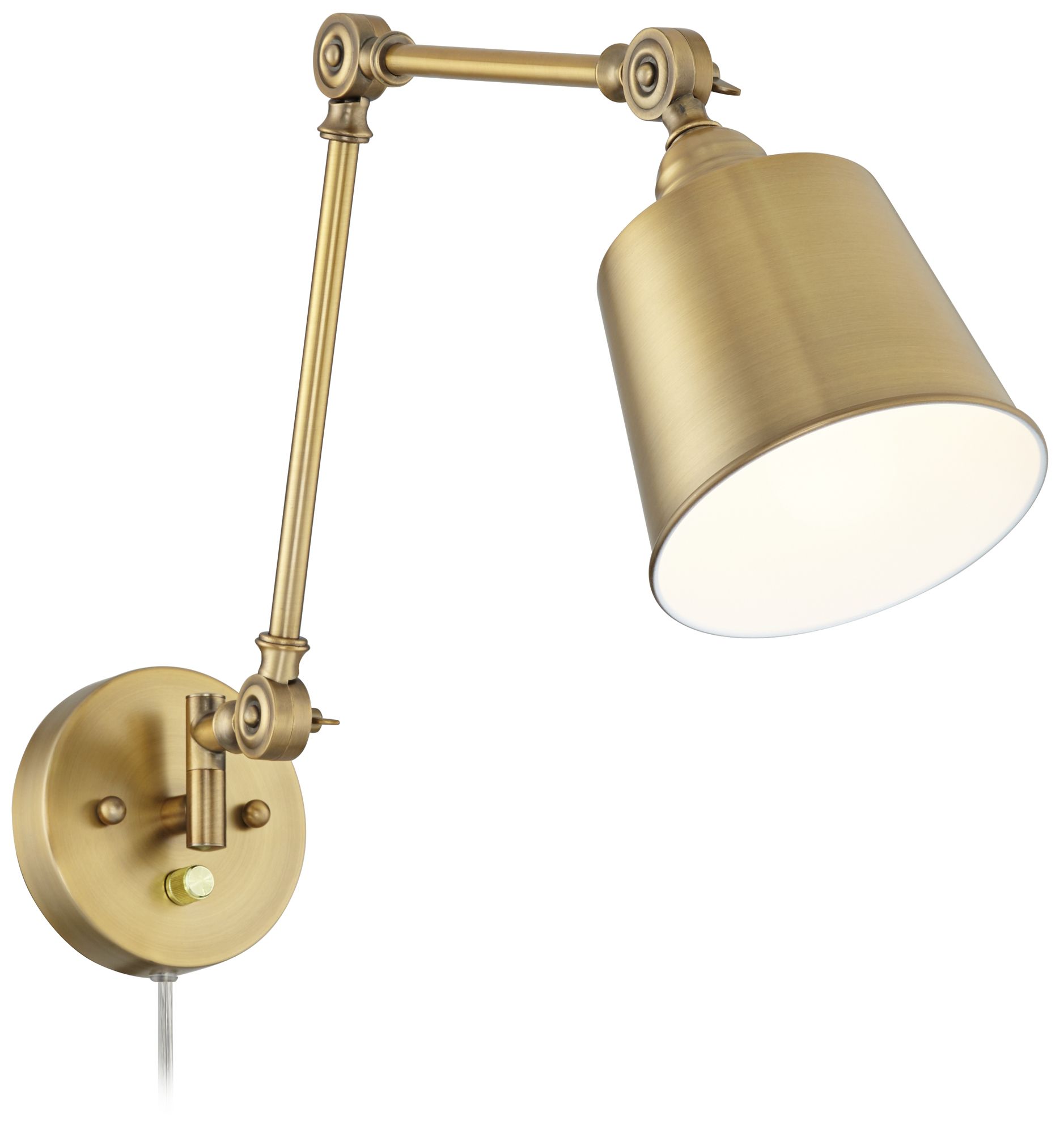 Mendes Brass Swing Arm PlugIn Wall Lamps Set of 2 with USBOutlet