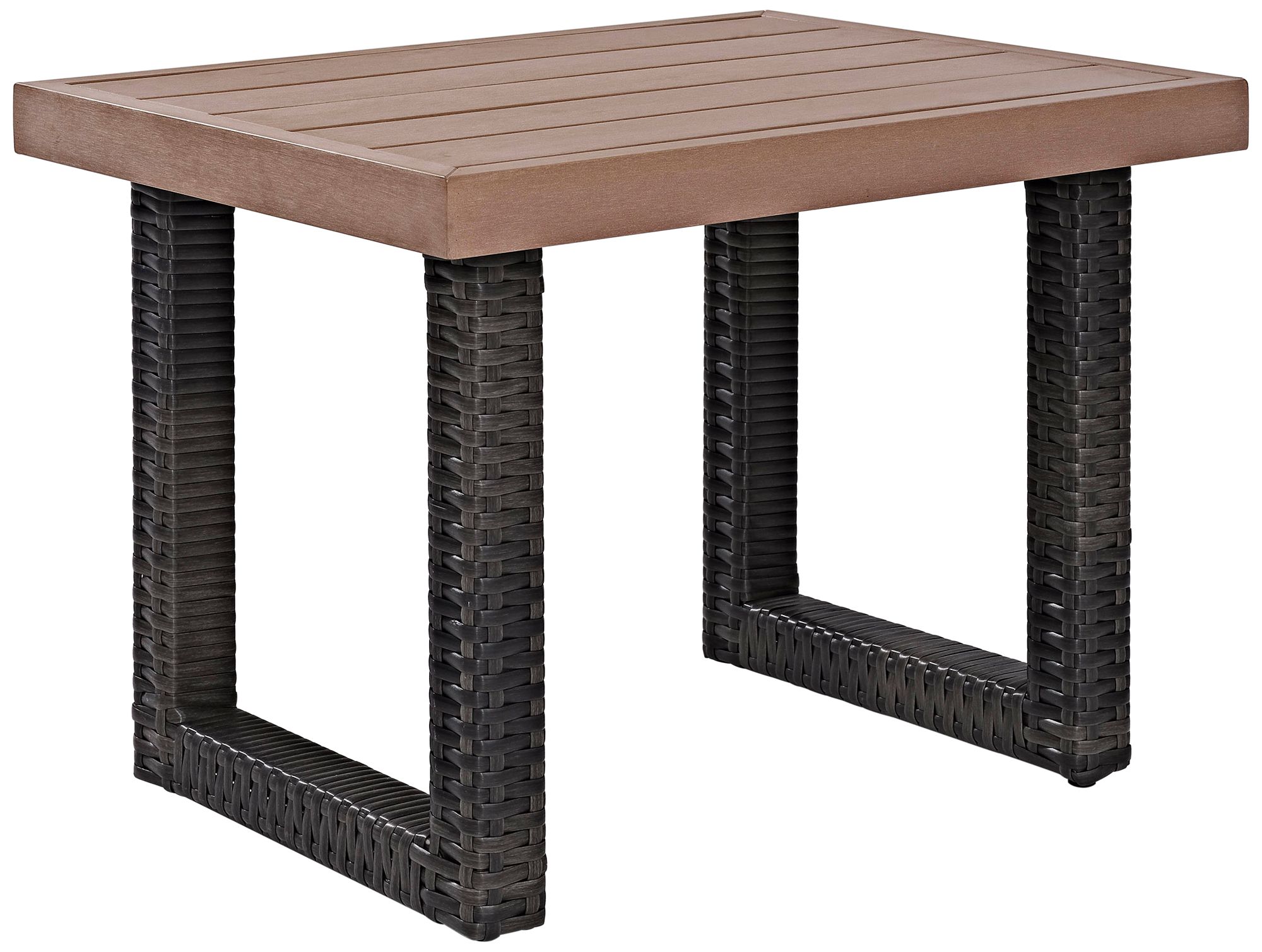 Beaufort Faux Wood and Dark Brown Wicker Outdoor Side Table 24G71