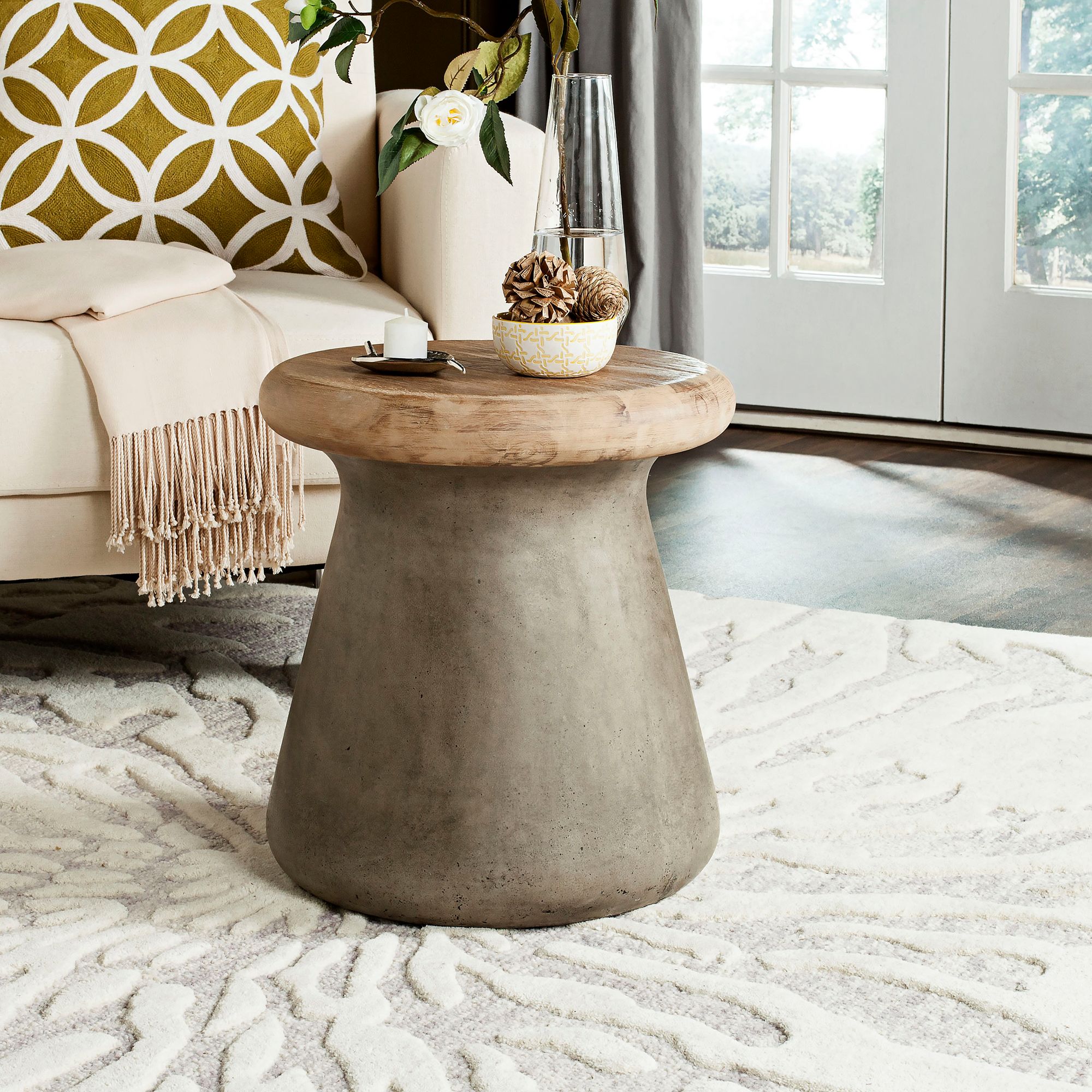 Button Dark Gray Concrete Round IndoorOutdoor Accent Table 35X65