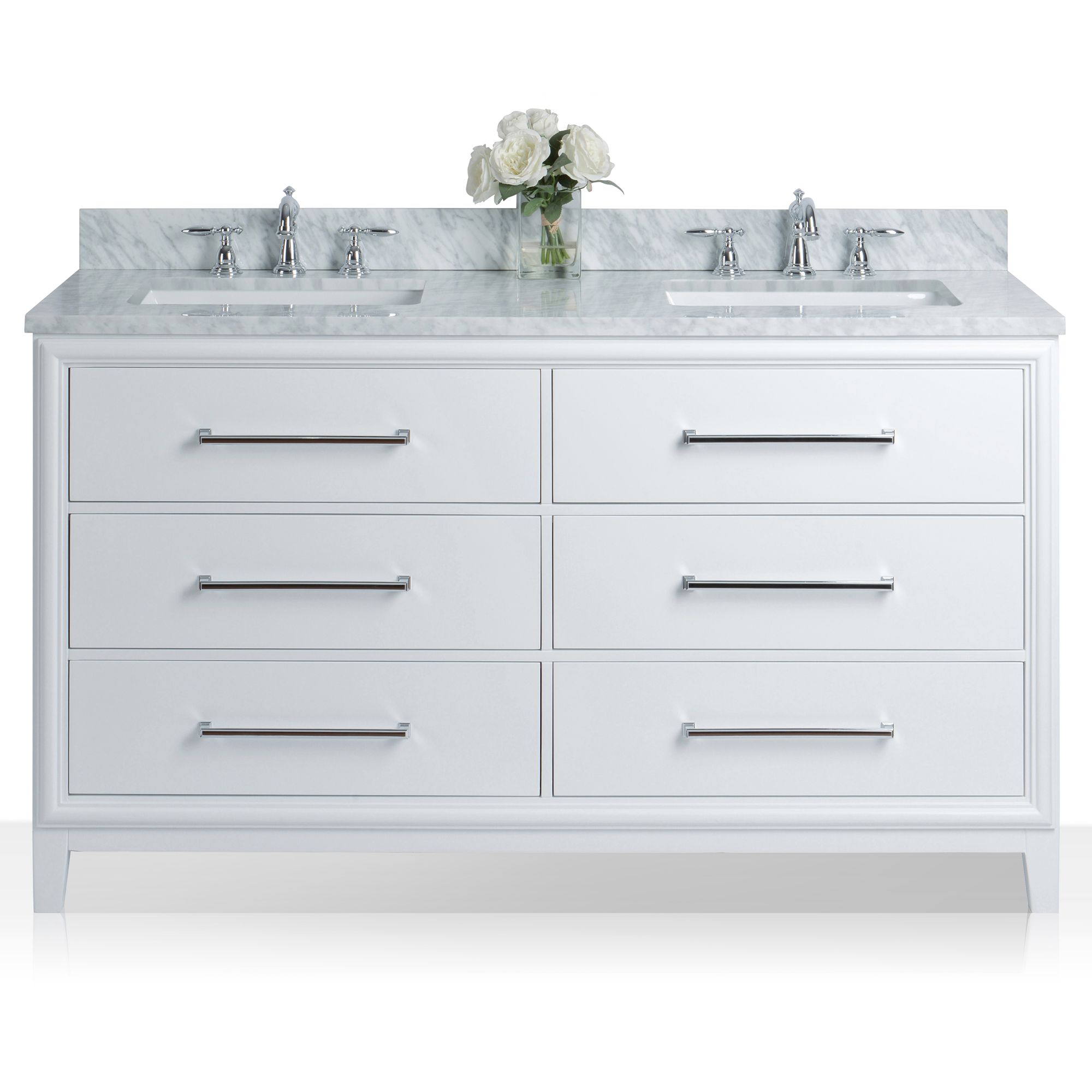 Ellie 60" White 6Drawer Double Sink Vanity Set 37W24 Lamps Plus