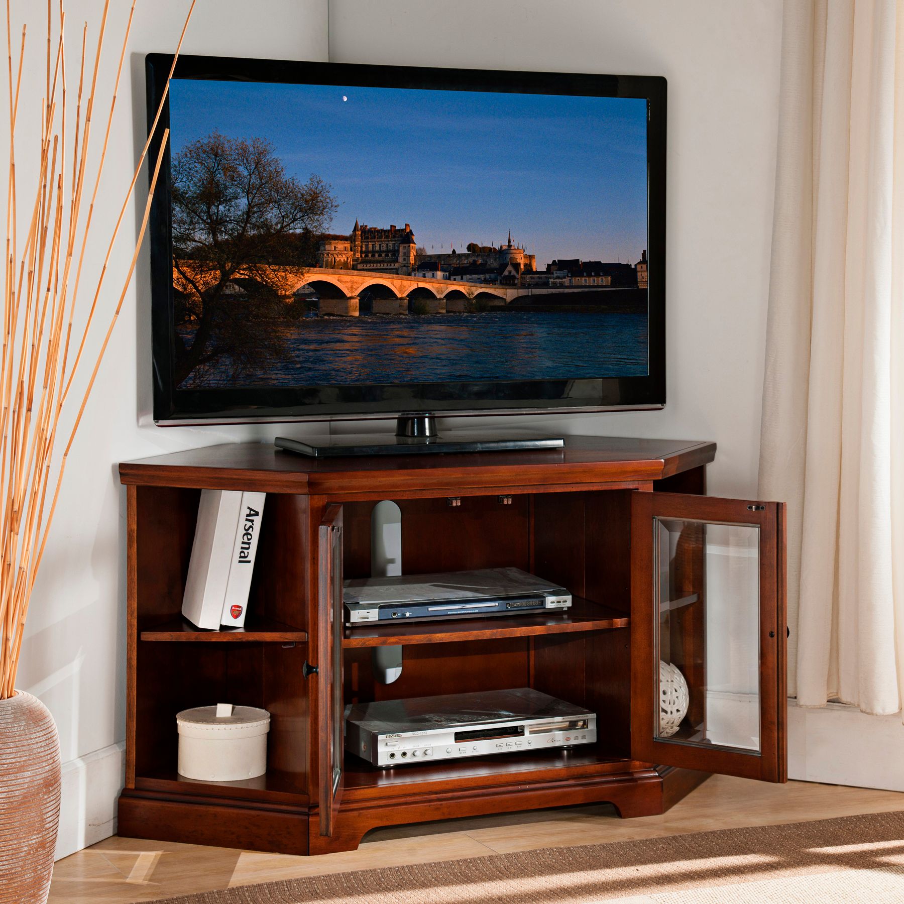 Treble Rich 46" Wide Cherry Wood 2Door Corner TV Stand 38A11