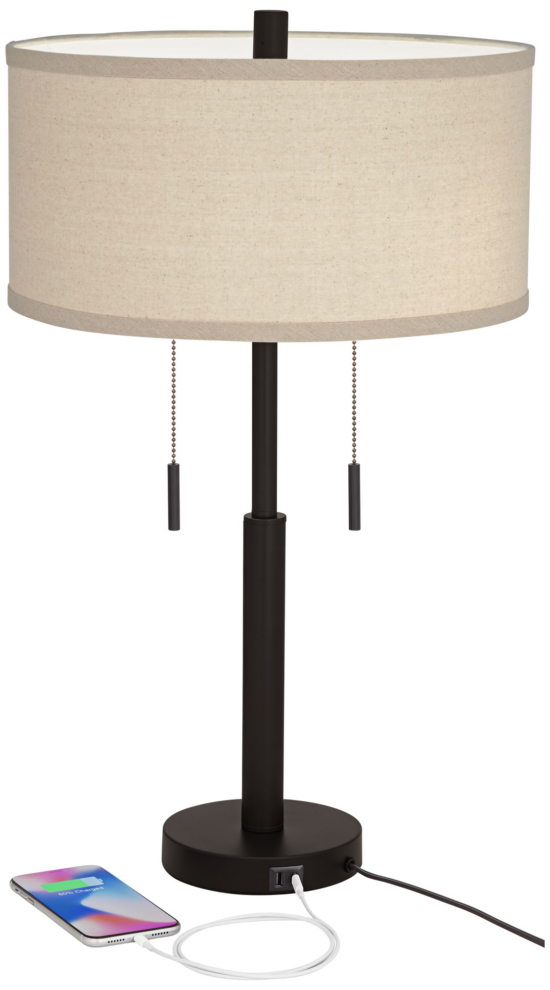 Bernie Industrial Bronze Table Lamp with USB Set of 2 38E40 Lamps Plus