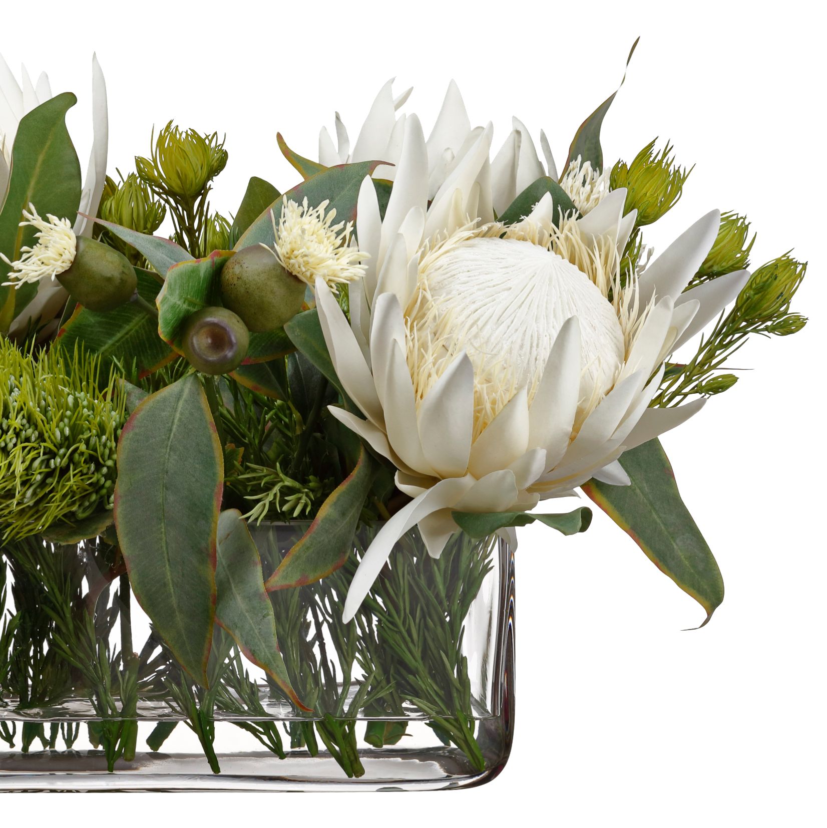 Cream Protea and Green Eucalyptus 23"W Faux Flowers in Vase 43G92