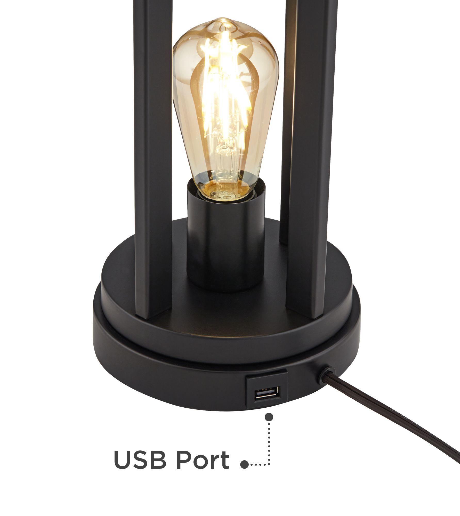Marcel Black LED USB Night Light Table Lamps With Round Acrylic Risers