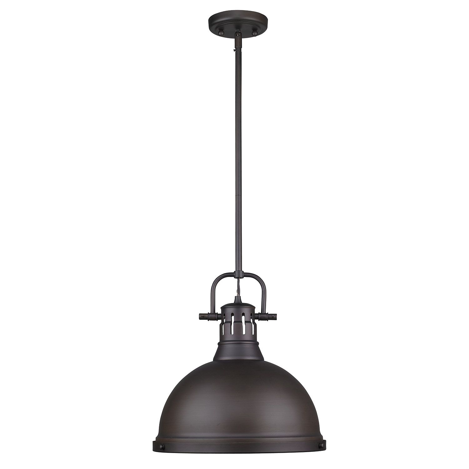 Duncan 14" Wide Rubbed Bronze Pendant Light with Rod 60M04 Lamps Plus