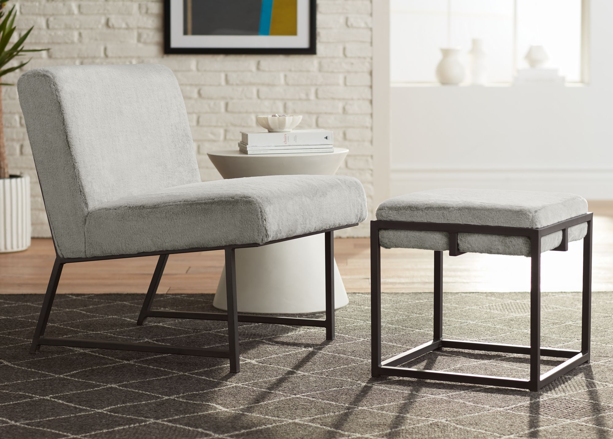 Weston Gray Faux Fur Modern Armless Accent Chair 63M41 Lamps Plus