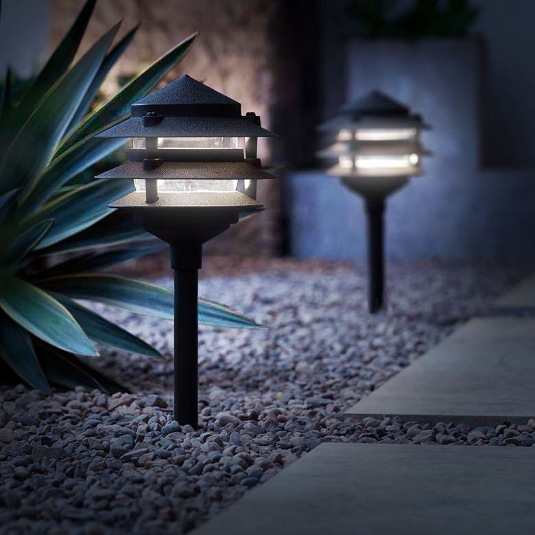 Pagoda Black 12Piece Outdoor LED Landscape Lighting Set 64J17