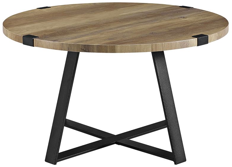 Rustic 31" Wide Metal Legs and Oak Top Round Coffee Table