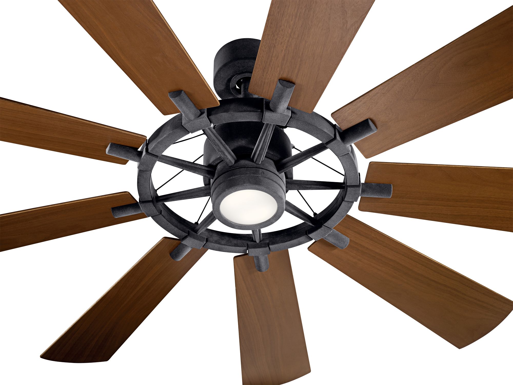 65" Kichler Gentry Black LED Wagon Wheel Ceiling Fan with Wall Control