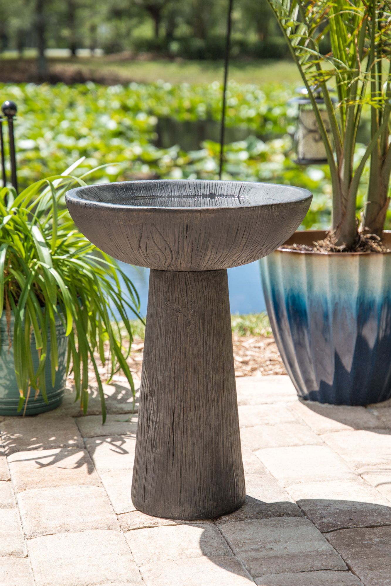 Kenroy Home Woodland 21" High Wood Grain Outdoor Bird Bath 66H63