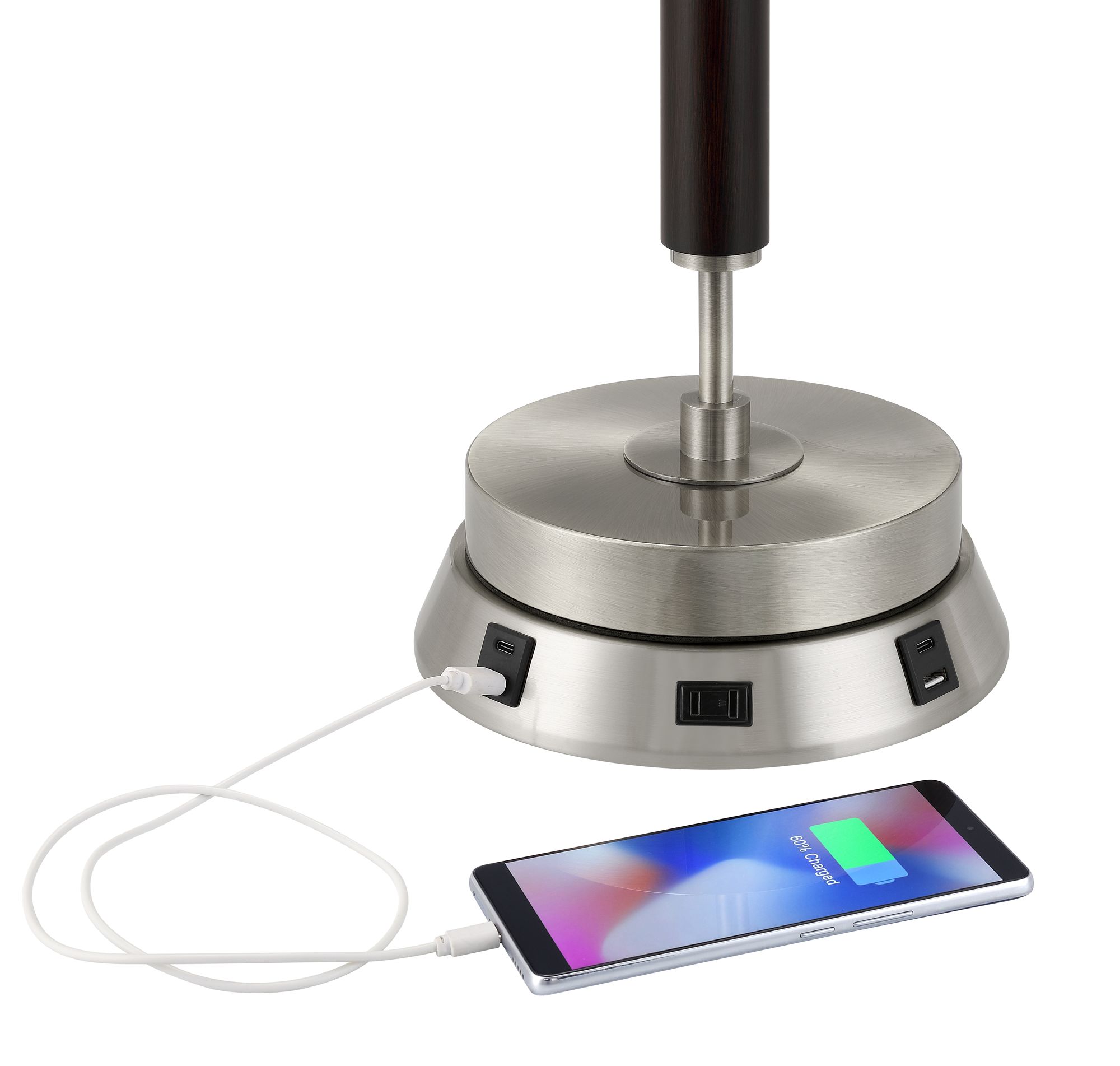 Silver Leaf Hammered Metal Table Lamp with USB Workstation Base