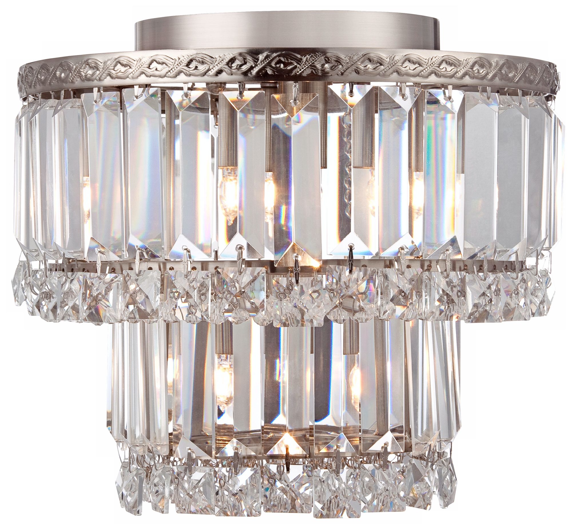 Magnificence Satin Nickel 10" Wide Crystal Ceiling Light 6C991