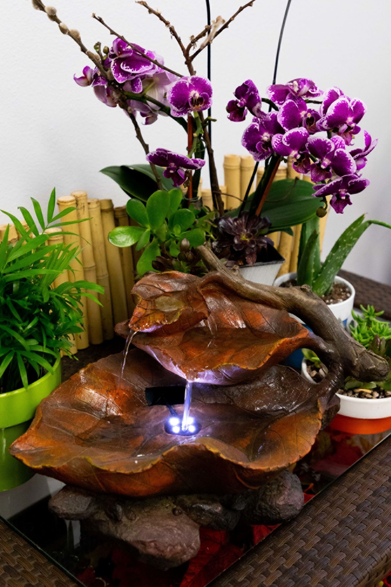 Woody Leaf LED 9" High Tabletop Indoor Outdoor Fountain 6Y209