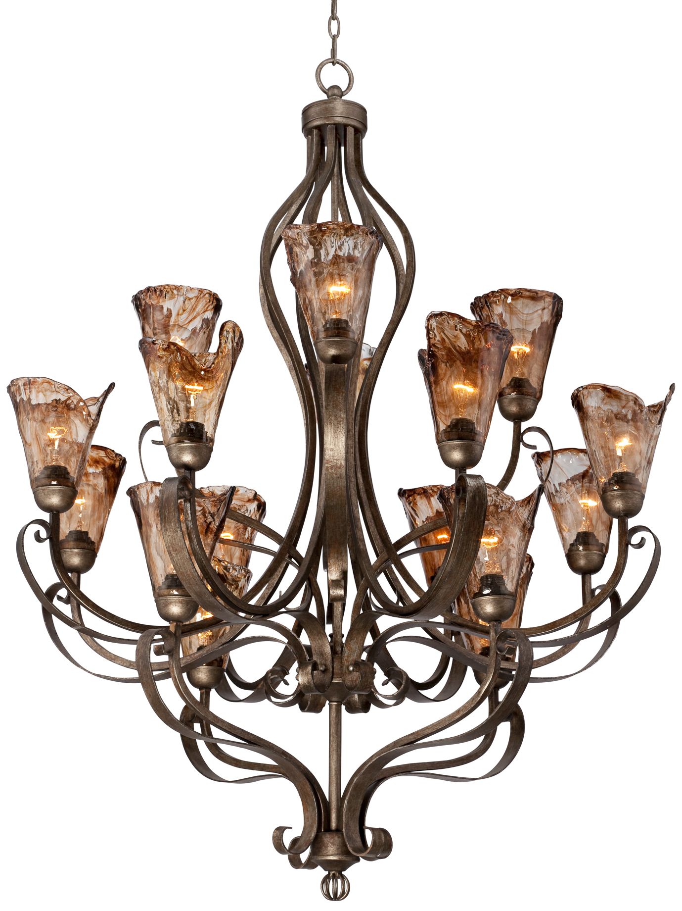 Organic Amber Scroll 38" Wide 16Light Bronze Chandelier 6Y688