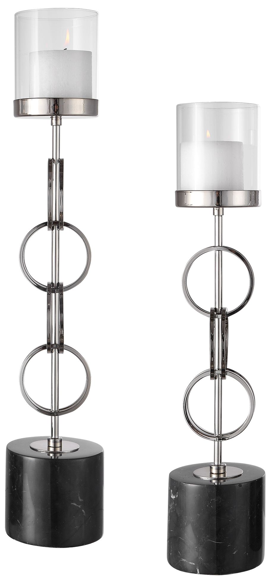 Esme Nickel Stacked Ring Pillar Candle Holders Set of 2 73R93