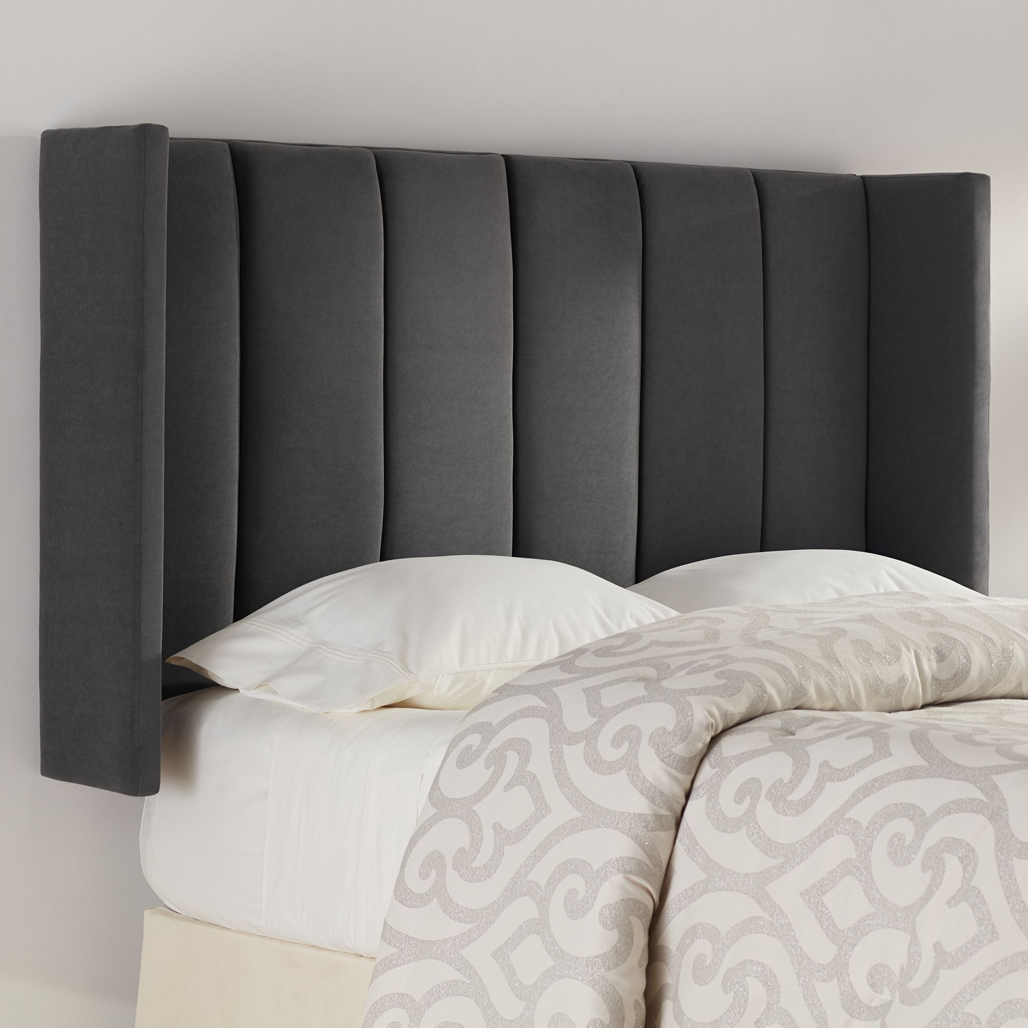 Delway Channel Tufted Gray Velvet Queen Hanging Headboard 76P18