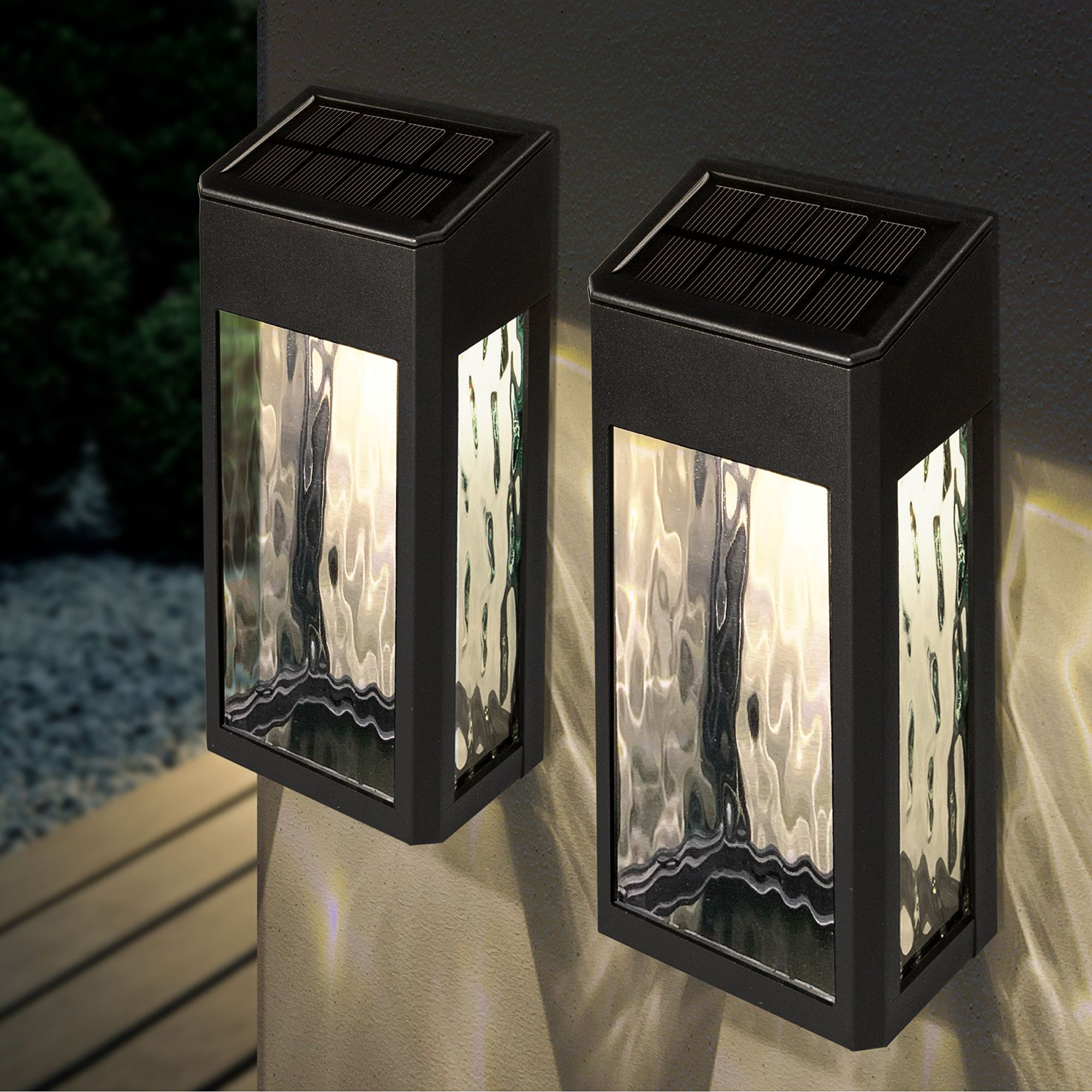 Lancaster 8"H Black Solar LED Deck and Wall Lights Set of 2 76Y05 Lamps Plus