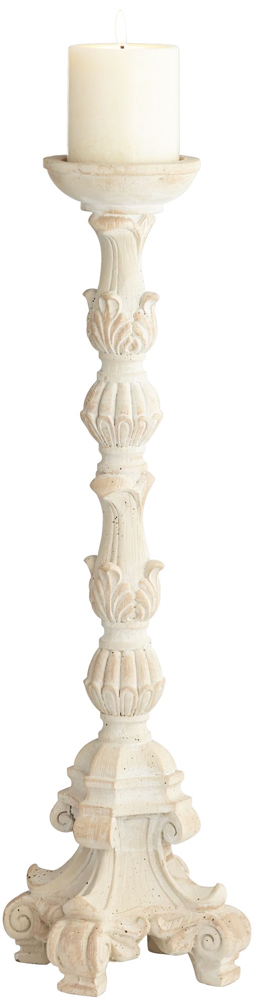 Whitewashed Carved Pillar Candle Holders Set of 3 76Y80 Lamps Plus