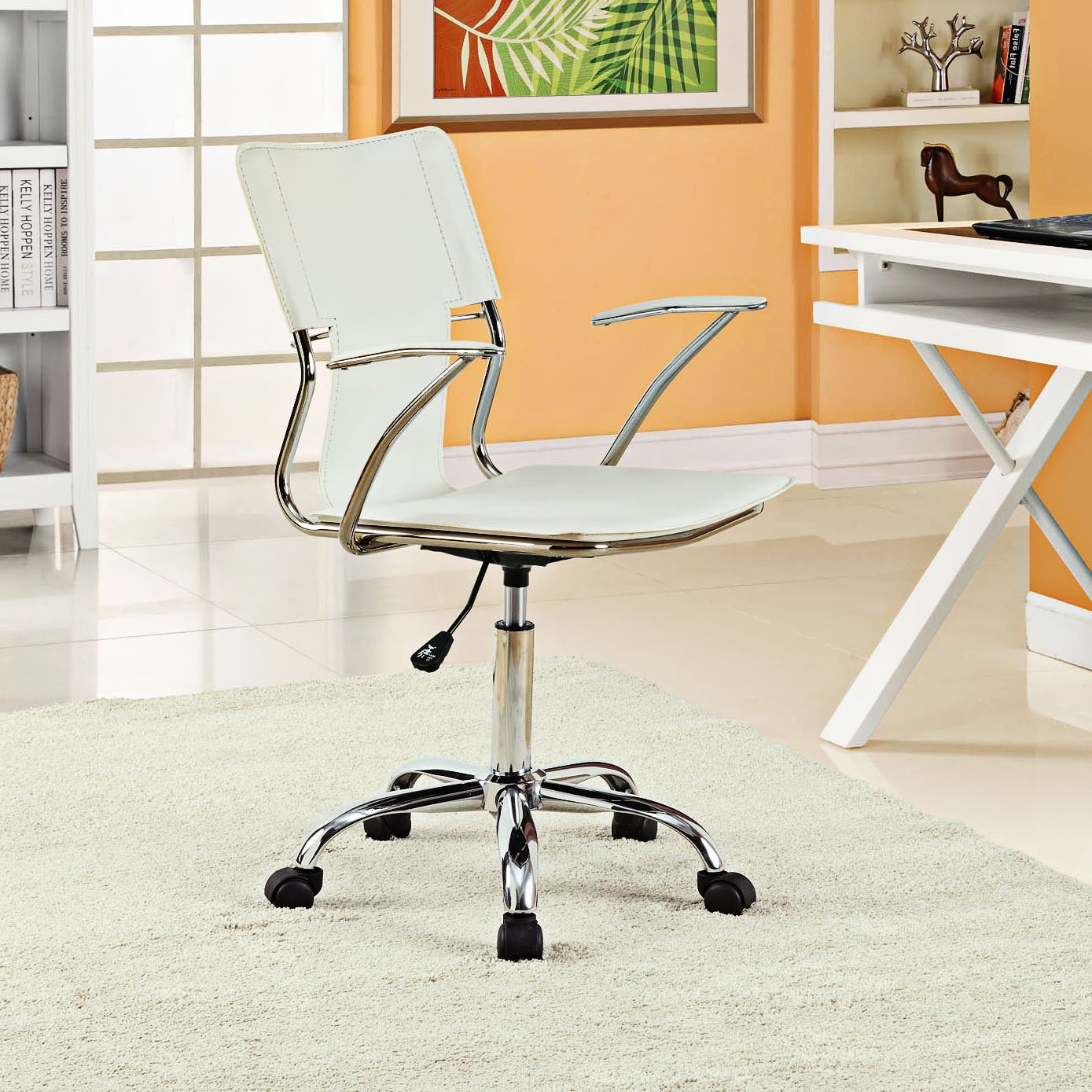 Studio Chrome White Swivel Office Chair 7J944 Lamps Plus