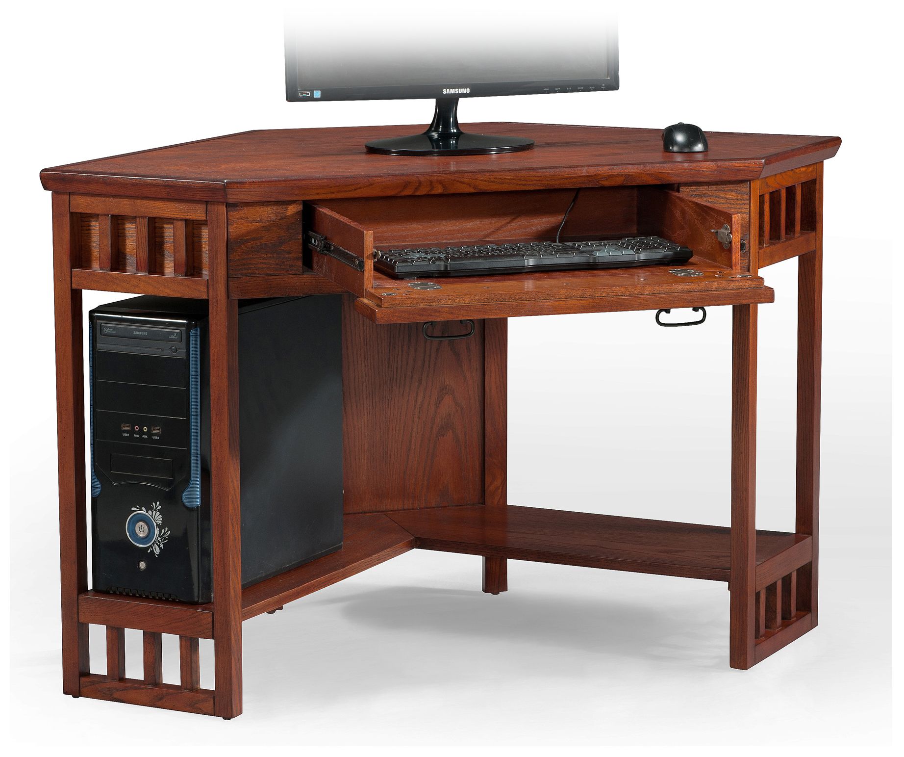 Mission Oak Corner Computer Desk Aldrich 48 1/2" Wide Mission Oak Corner Computer Desk 7P634 Lamps Plus