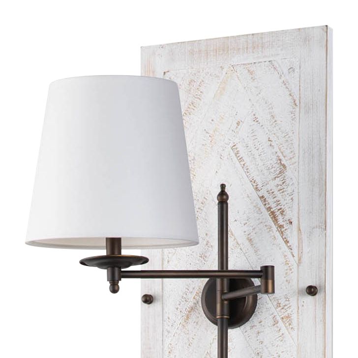 Coastal Chic Herringbone White Swing Arm PinUp Wall Lamp