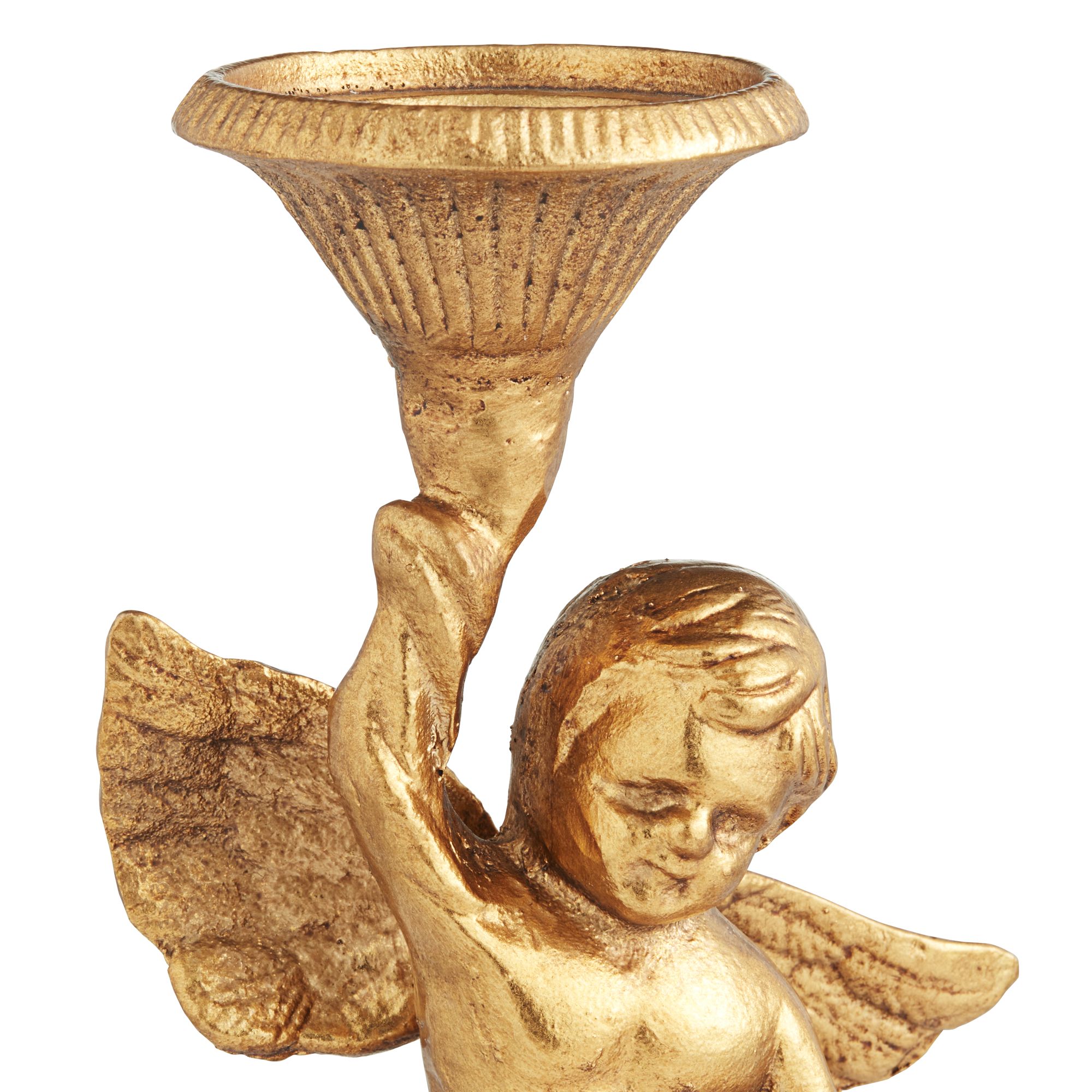 Angel Gold Cast Iron Pillar Candle Holders Set of 2 82R21 Lamps Plus