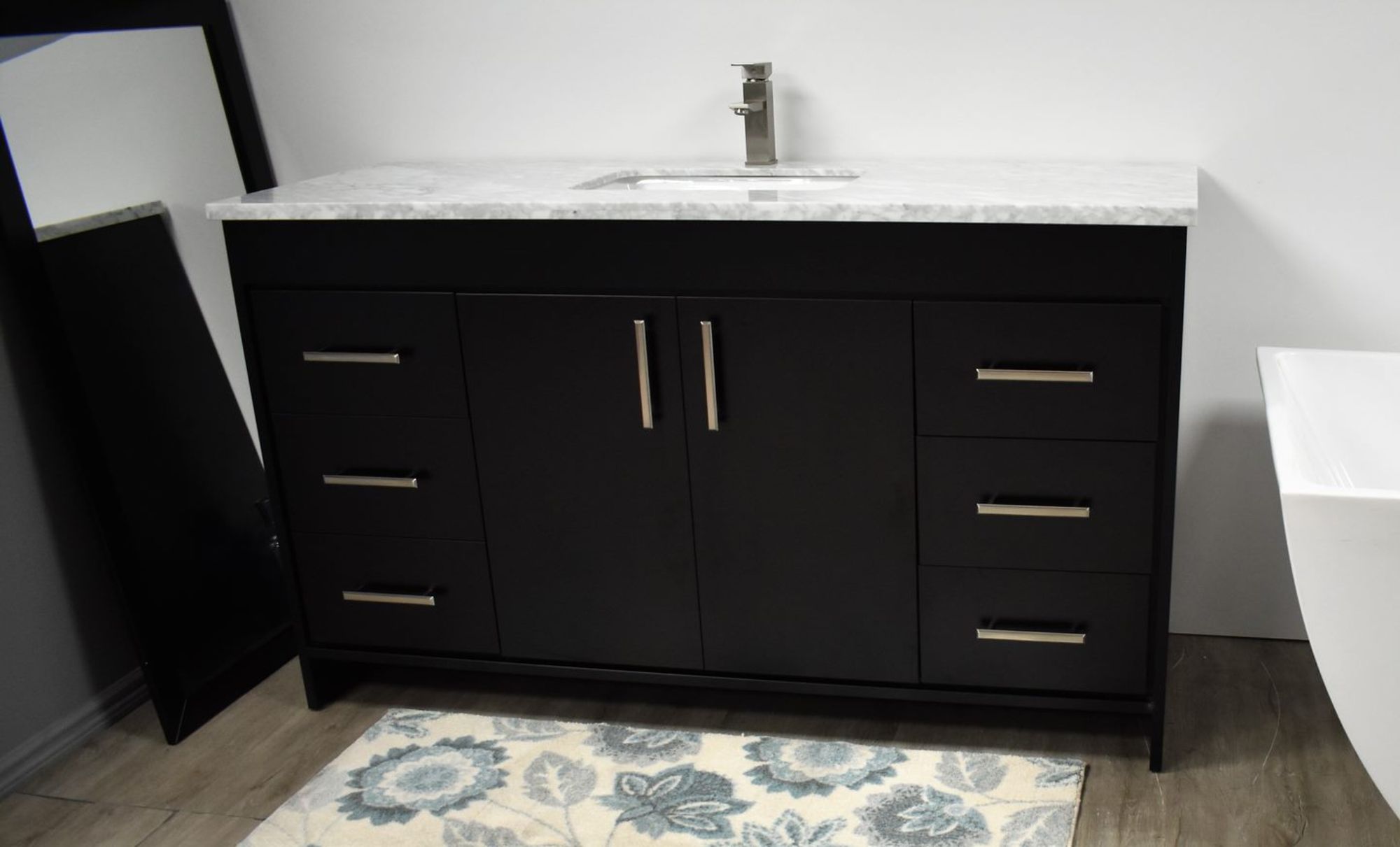 Capri 60" Wide Black 6Drawer Marble Top Single Sink Vanity 841M0