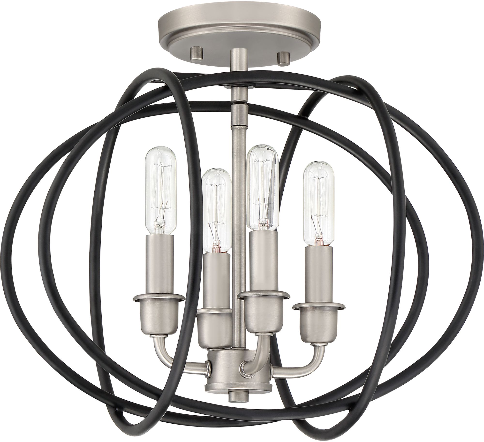 Tupelo 13 3/4" Wide Black and Nickel 4Light Ceiling Light 86D23 Lamps Plus