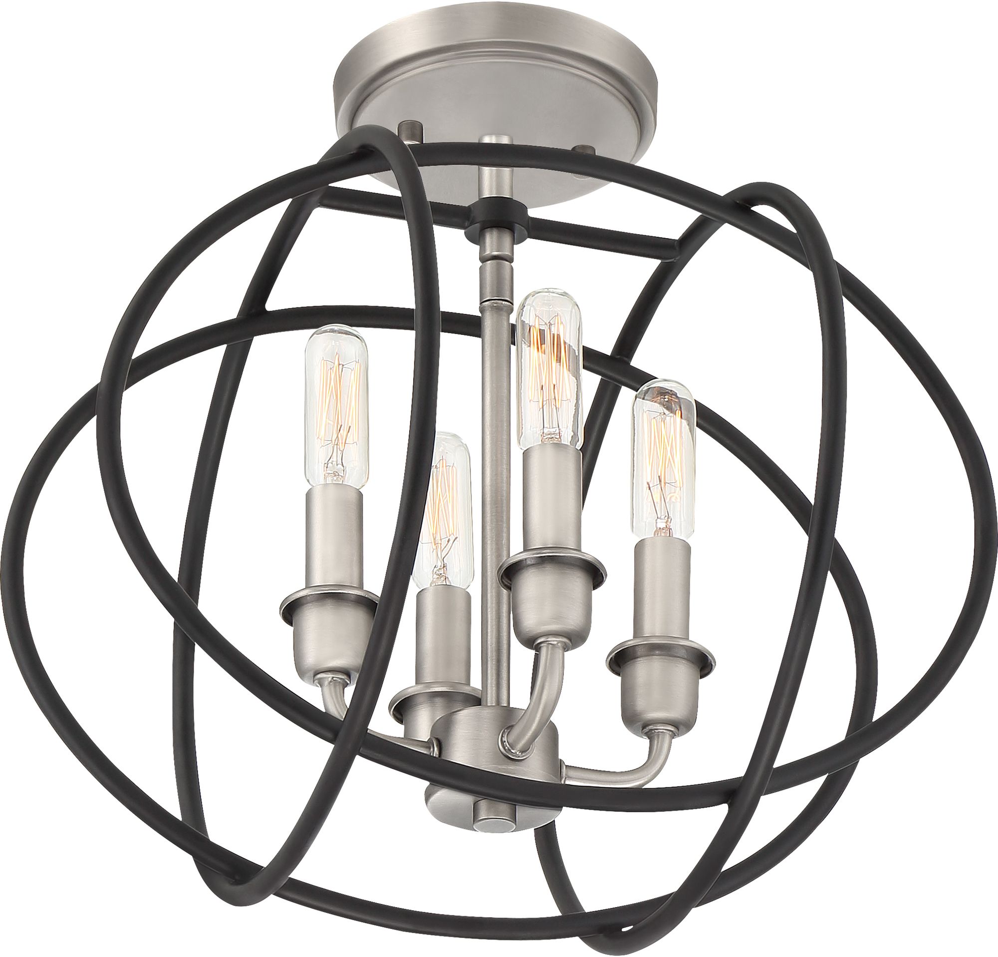 Tupelo 13 3/4" Wide Black and Nickel 4Light Ceiling Light 86D23 Lamps Plus