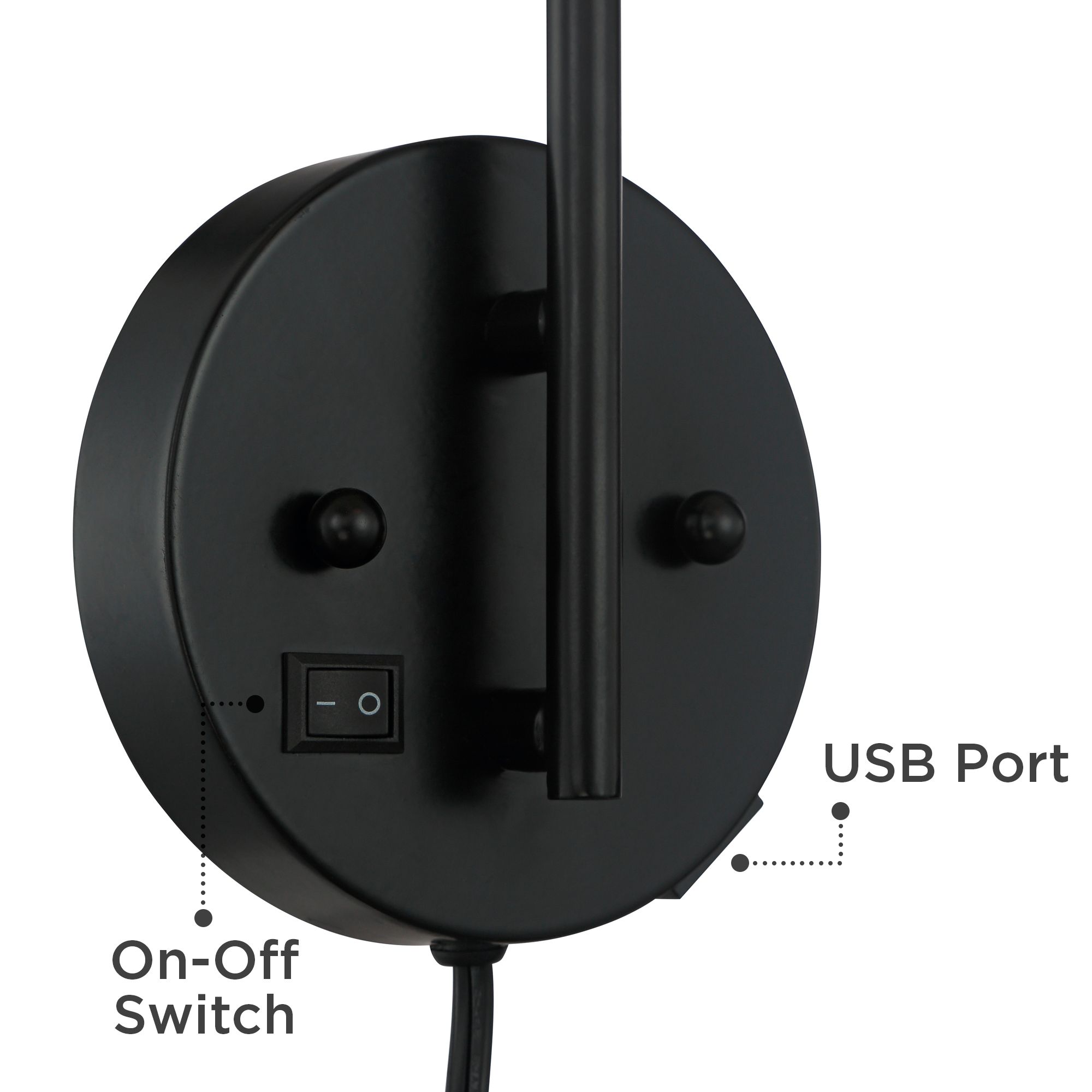 Sully Black Plugin Wall Lamp with USB Port 86F55 Lamps Plus
