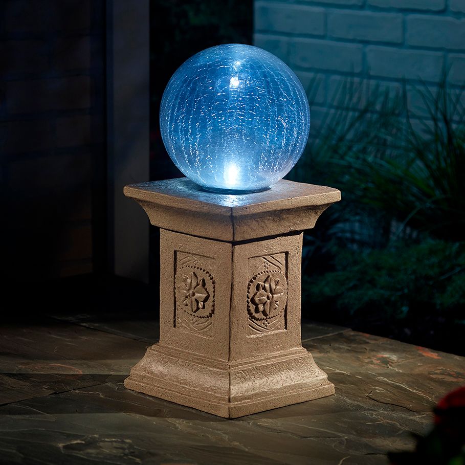 Chameleon Solar LED Outdoor Gazing Ball with Tuscan Pedestal 86F84 Lamps Plus