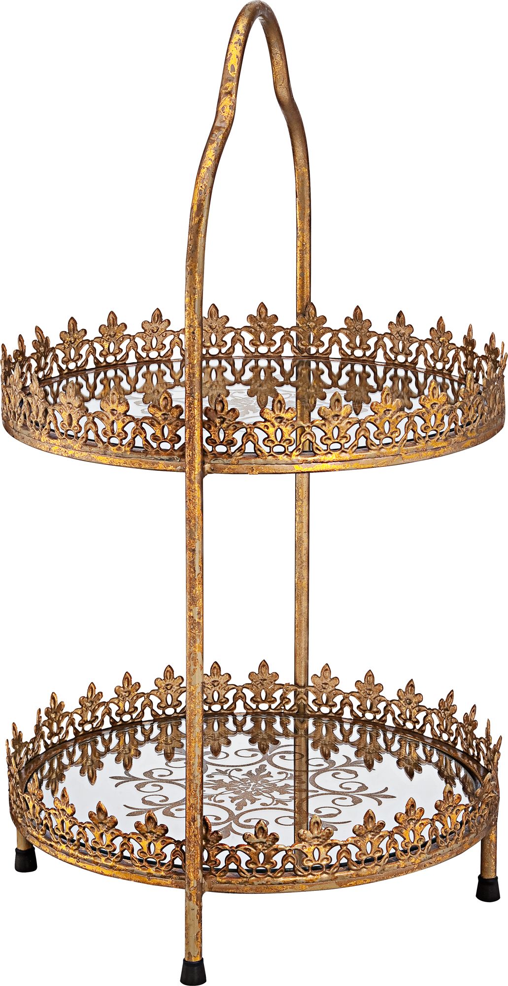 Fleur de Lis Bronze Gold 21 1/2" High Two Tier Cake Stand 8J369