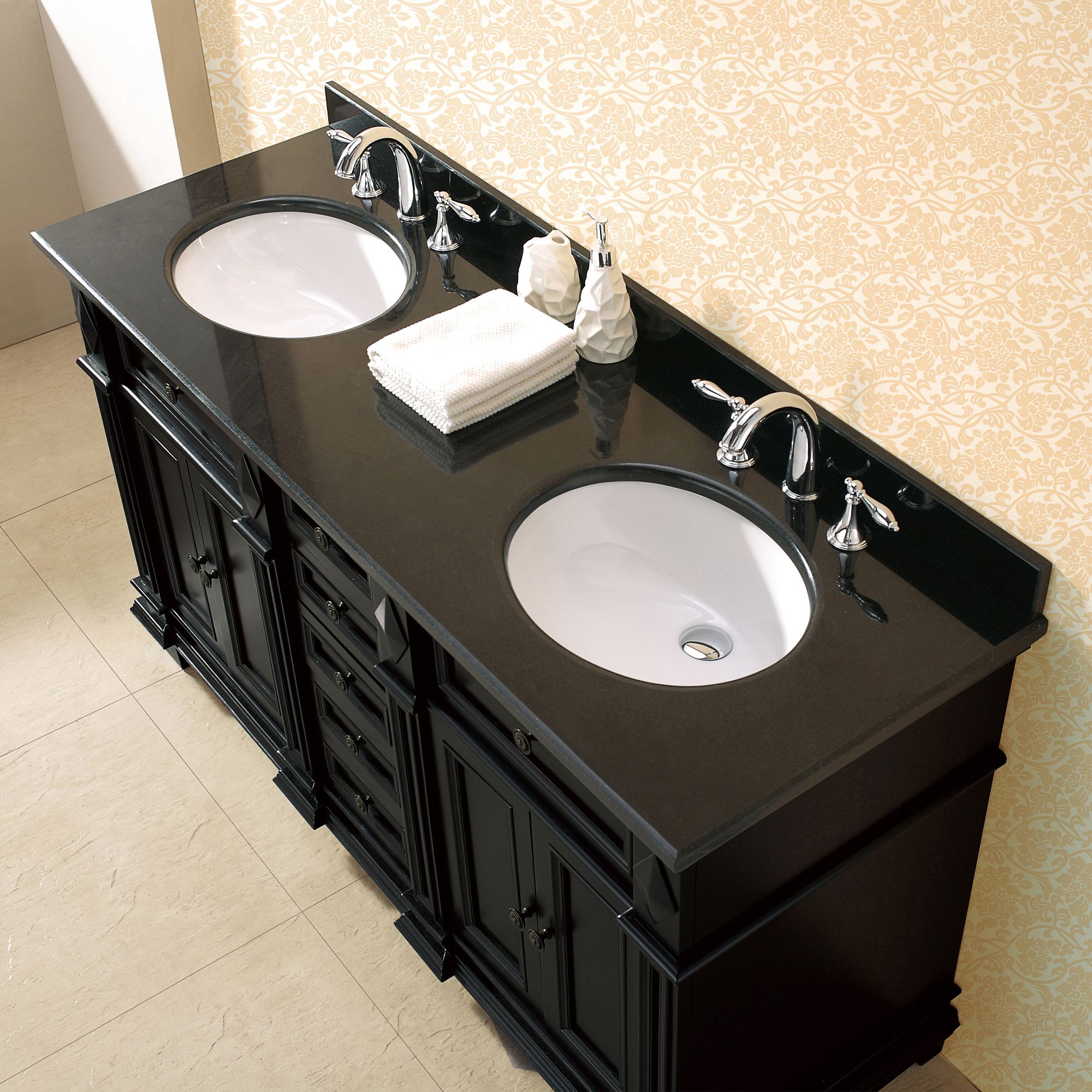 Essex 60" Wide Antique Black 4Door Double Sink Vanity 97R24 Lamps Plus
