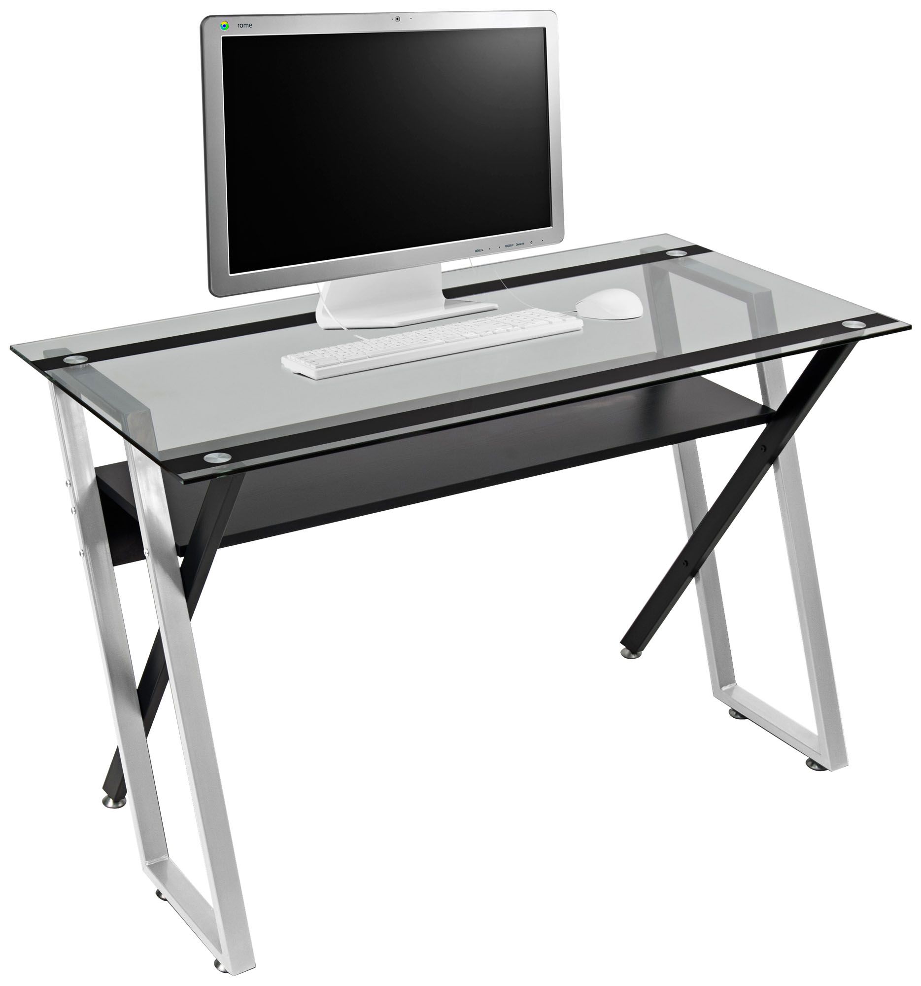Black And Silver Office Desk Colorado 47" Wide Black and Silver Modern Office Desk 9D916 Lamps Plus