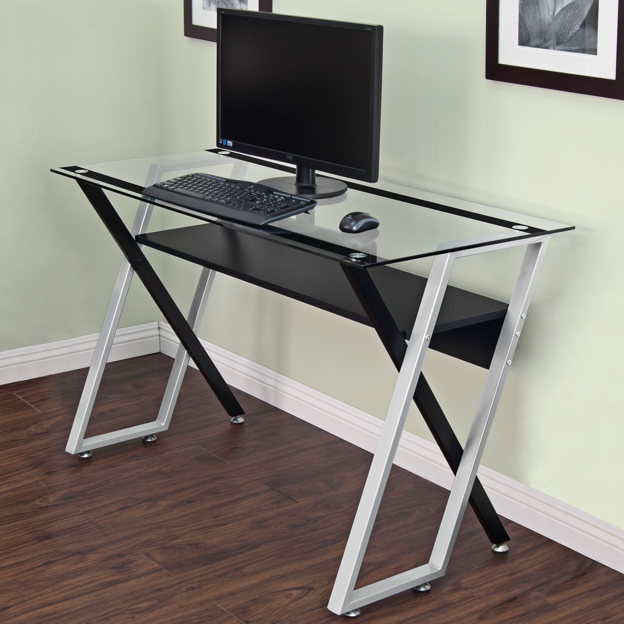 Black And Silver Office Desk Colorado 47" Wide Black and Silver Modern Office Desk 9D916 Lamps Plus